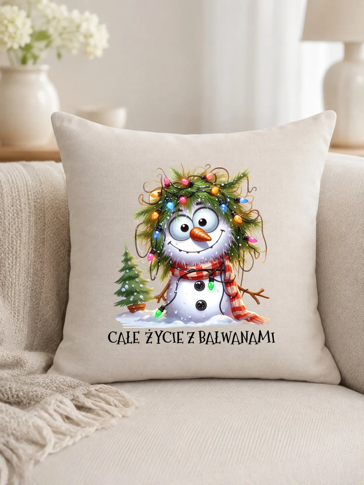 Poduszka świąteczna - Całe życie z bałwanami BN125