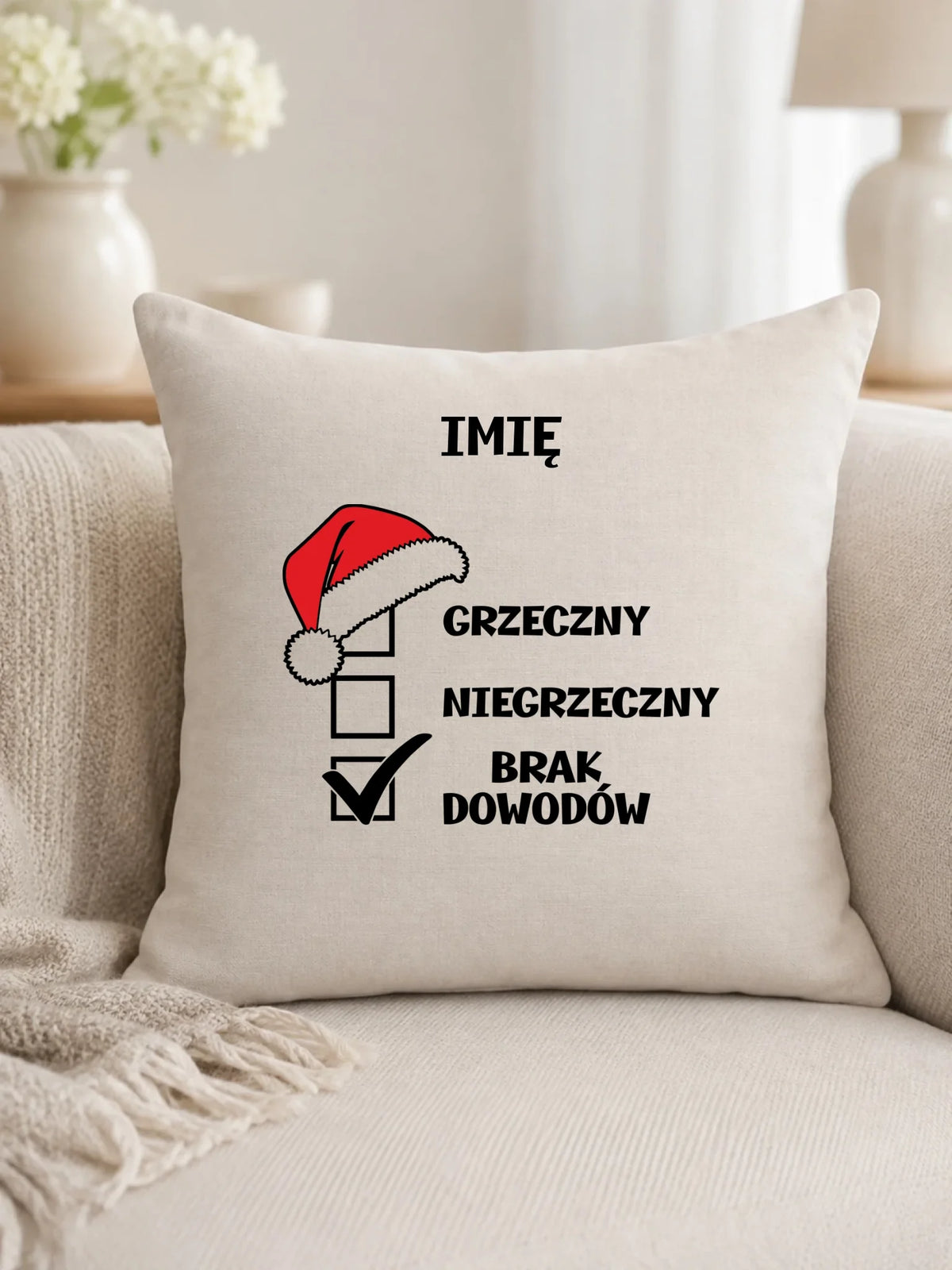 Poduszka świąteczna - Grzeczny niegrzeczny brak dowodów - personalizowana BN99