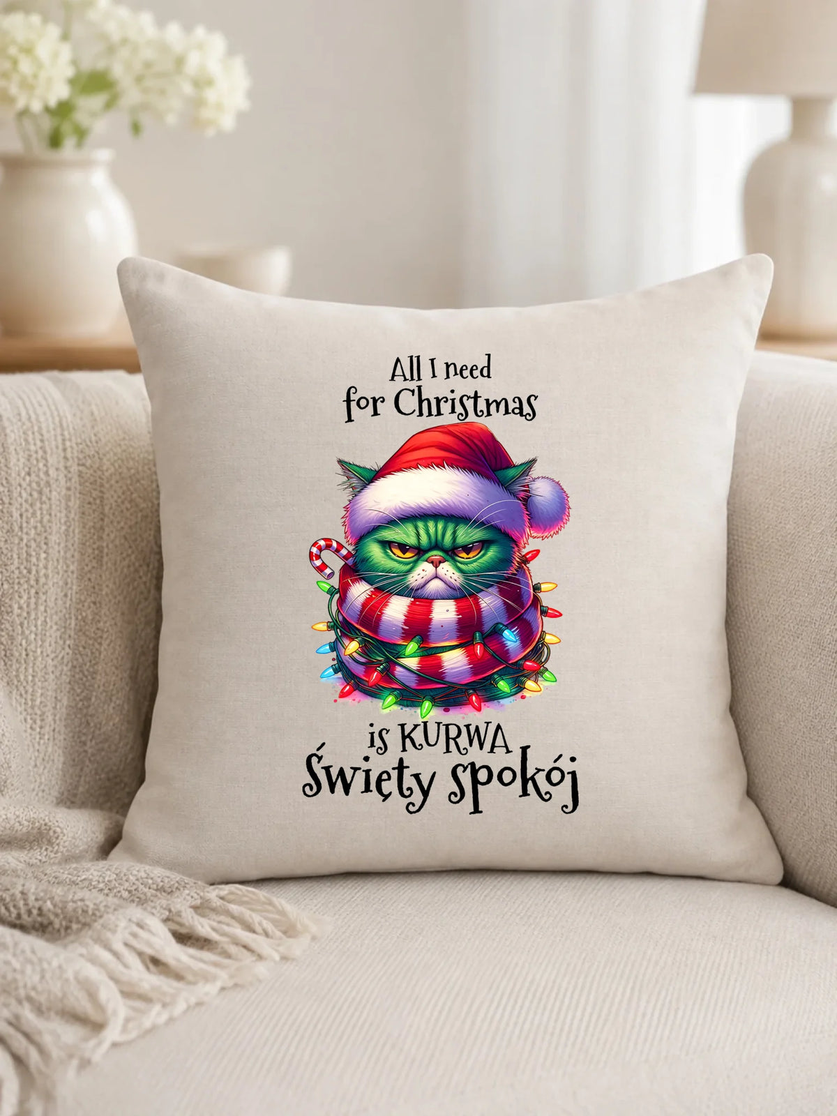 Poduszka świąteczna - All I need for Christmas is ku*wa święty spokój - bez cenzury BN101