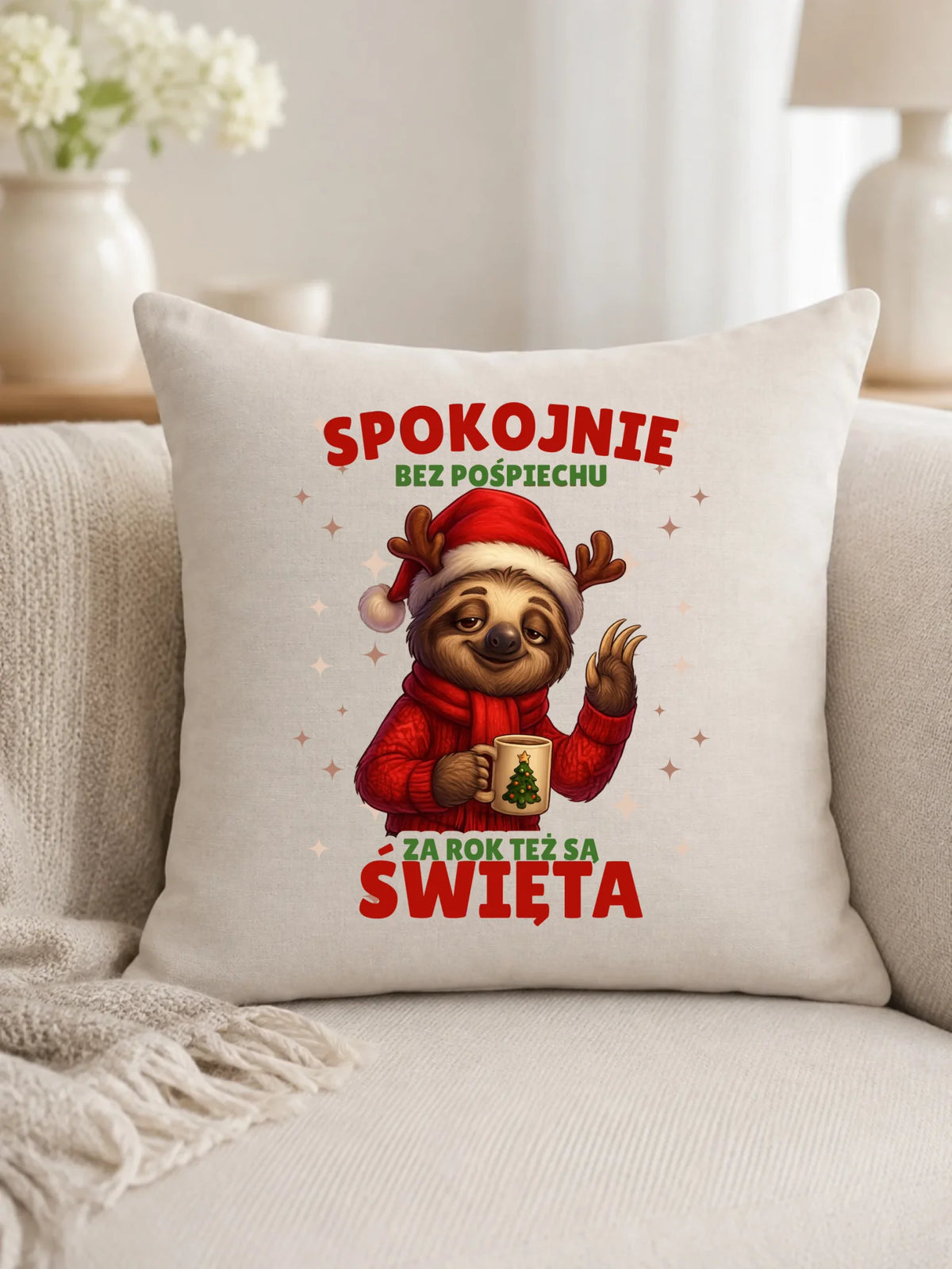 Poduszka świąteczna - Leniwiec Za rok też są święta BN92