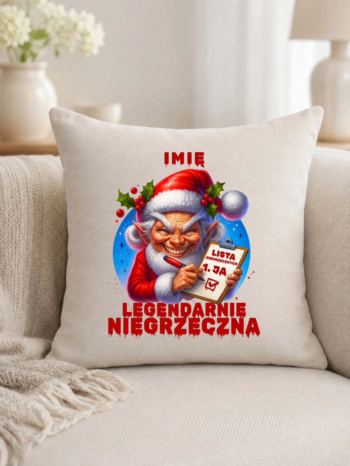 Poduszka świąteczna - Legendarnie niegrzeczna - personalizowana BN122