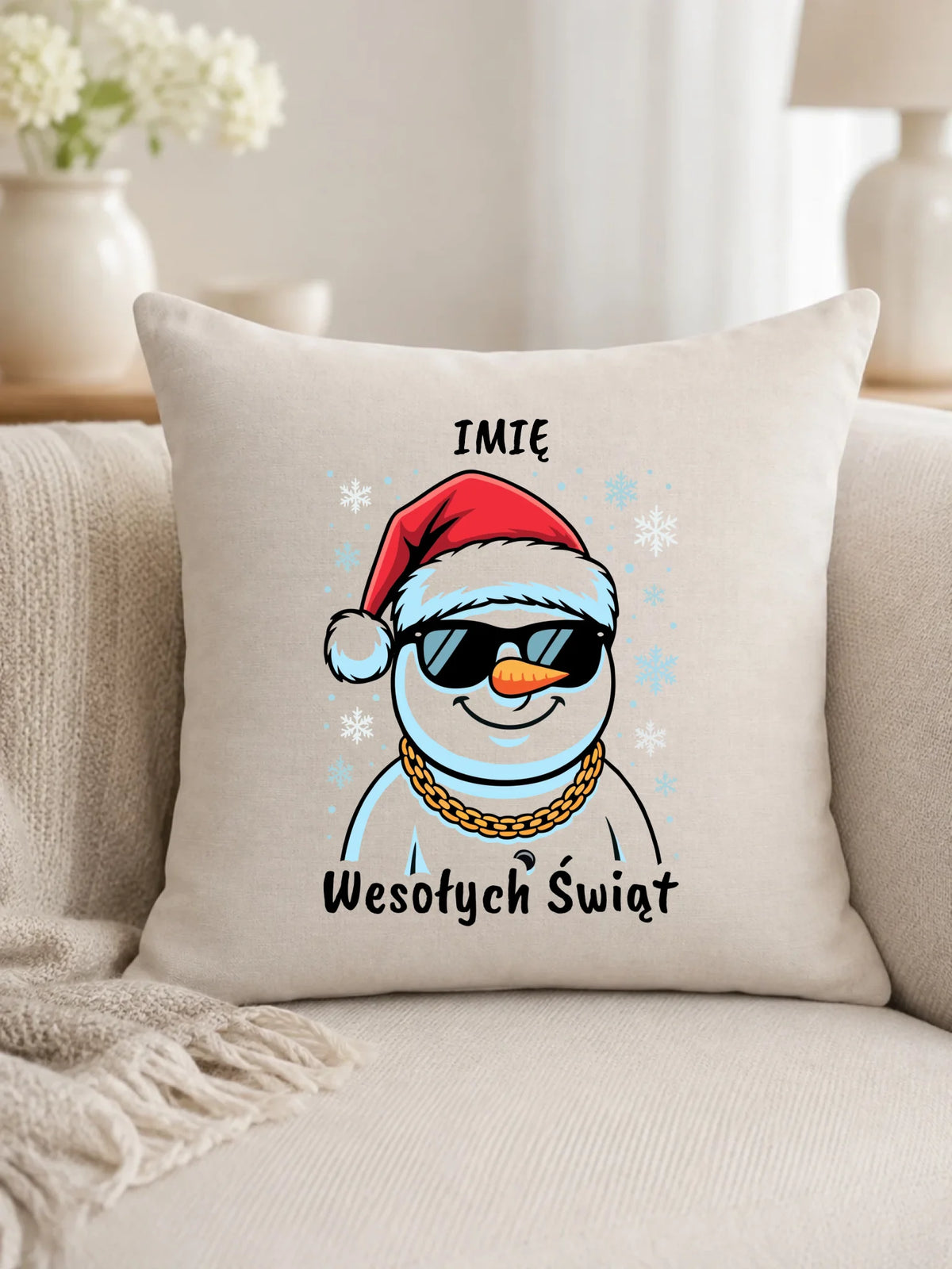 Poduszka świąteczna - Wesoły bałwan Wesołych Świąt - personalizowana BN82