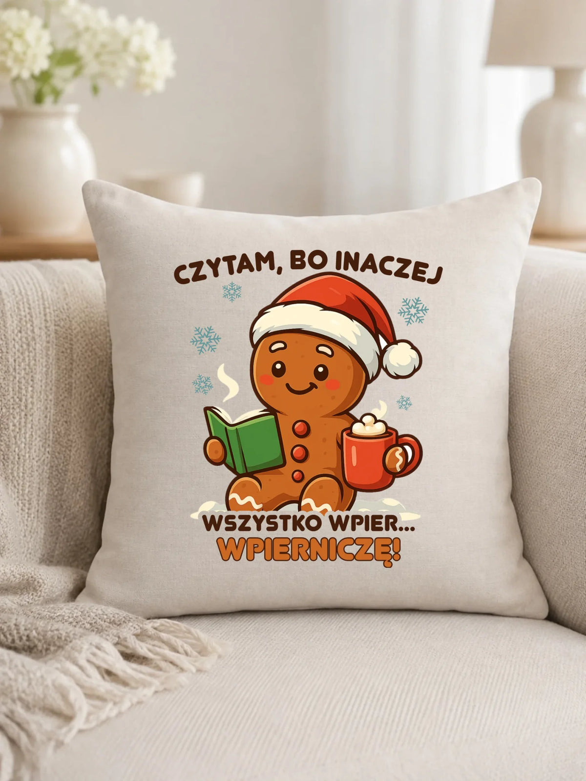 Poduszka świąteczna - Czytam, bo inaczej wszystko wpier... wpierniczę BN79