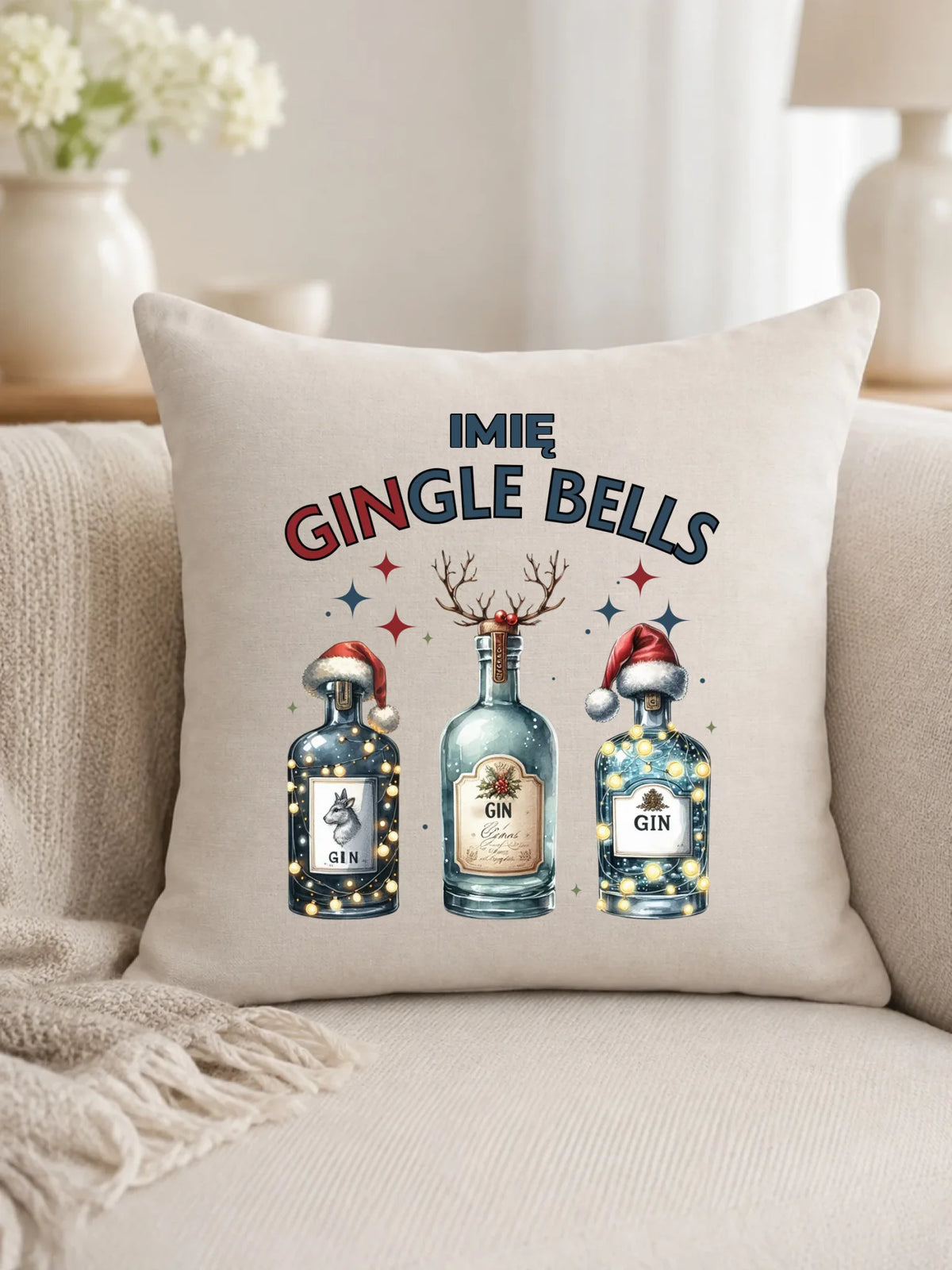 Poduszka świąteczna - Gin Gingle bells - personalizowana BN68