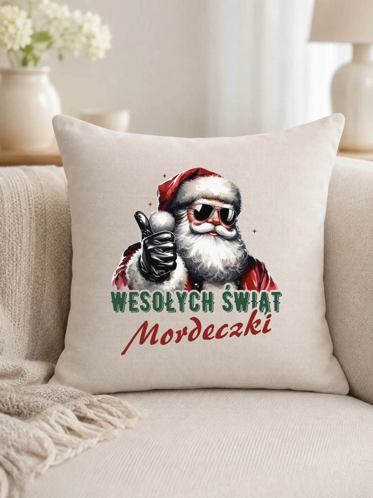 Poduszka świąteczna - Mikołaj Wesołych Świąt mordeczki BN65
