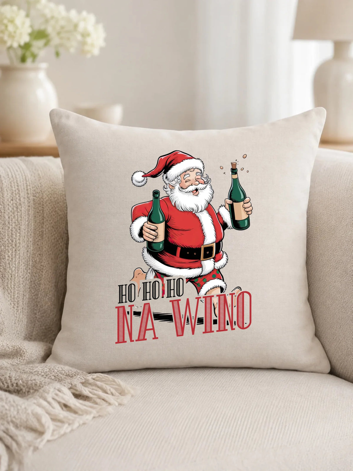Poduszka świąteczna - Mikołaj Ho ho ho na wino BN61