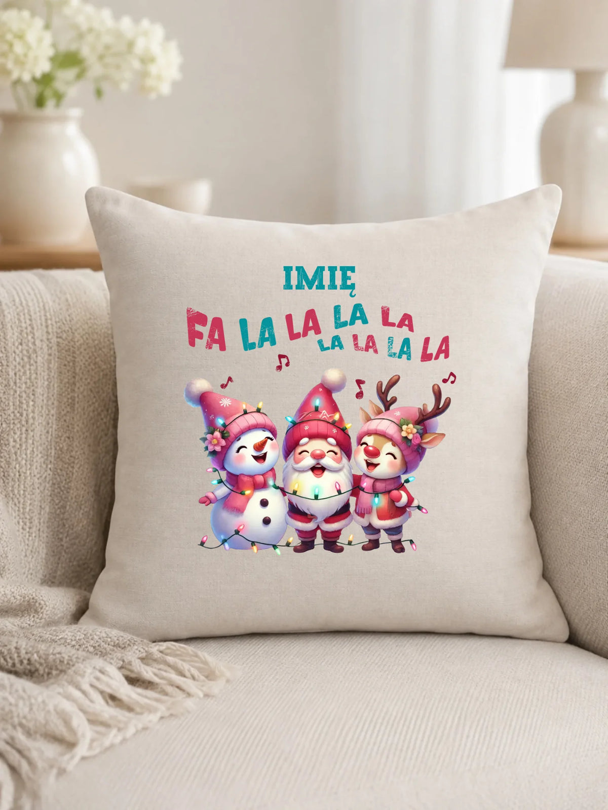 Poduszka świąteczna - Fa la la la - personalizowana BN51