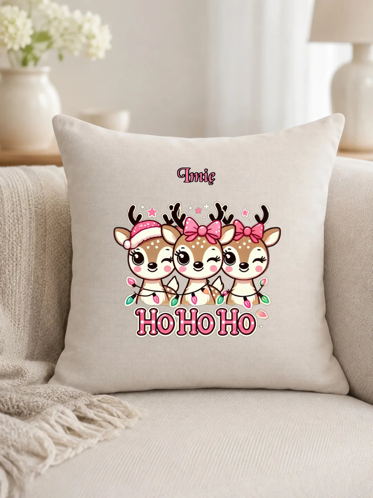 Poduszka świąteczna - Ho ho ho Słodkie reniferki - personalizowana BN49