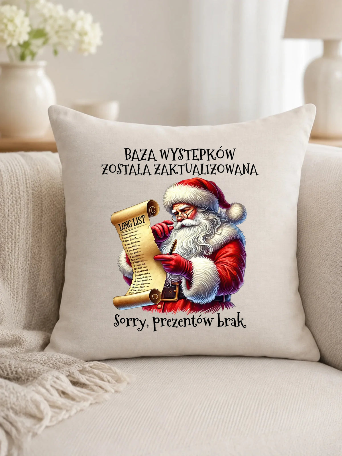 Poduszka świąteczna z Mikołajem - Prezentów brak BN07