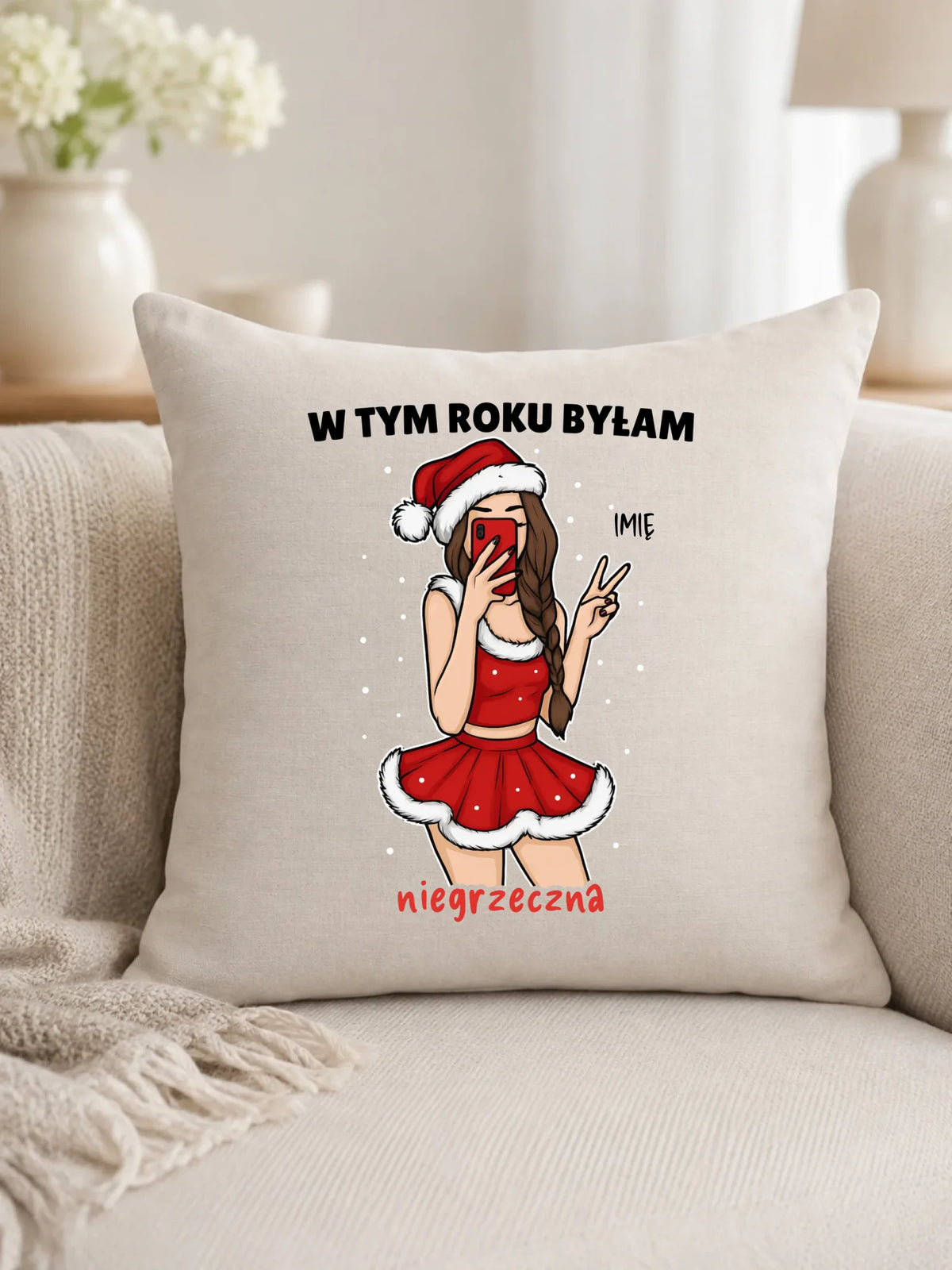 Poduszka świąteczna - W tym toku byłam niegrzeczna - personalizowana BN21