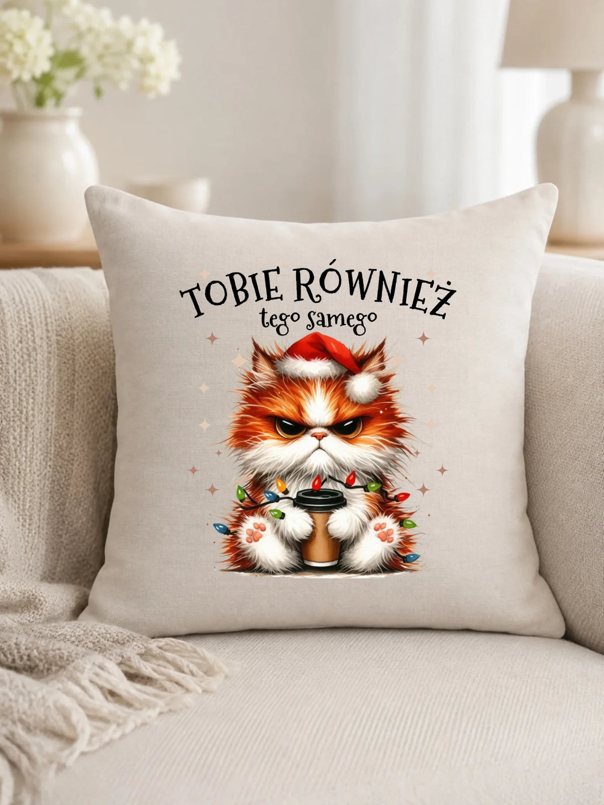 Poduszka świąteczna - Grumpy Cat Tobie również tego samego BN32