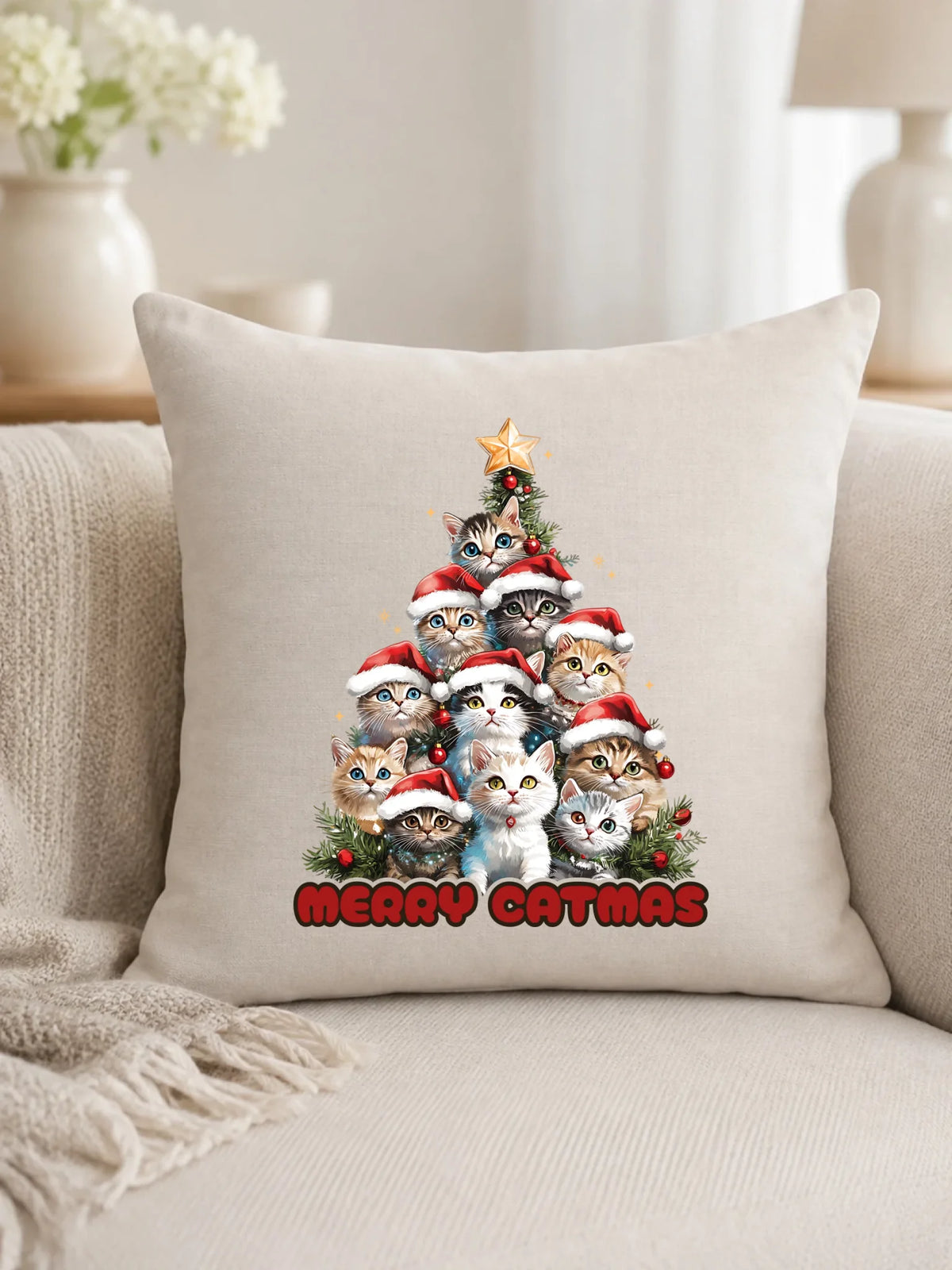 Poduszka świąteczna - Kocia choinka Merry Catmas BN20