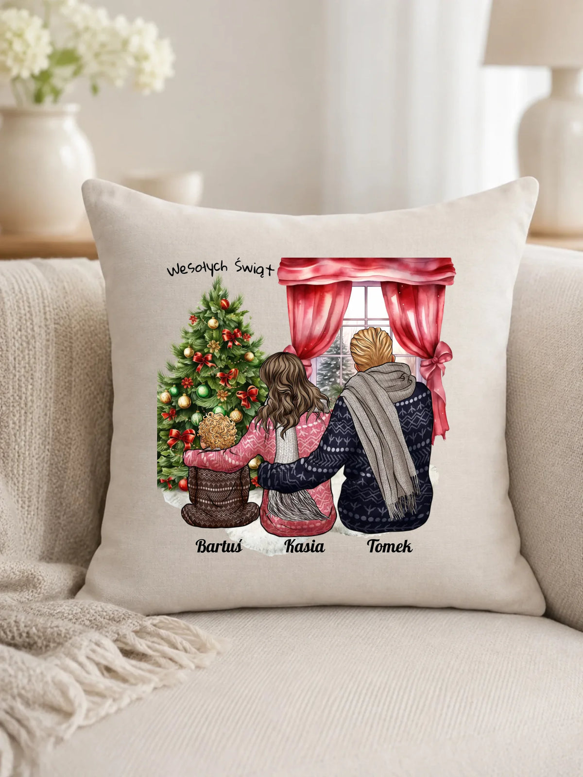 Świąteczna rodzina | Personalizowana poduszka świąteczna z rodziną R01