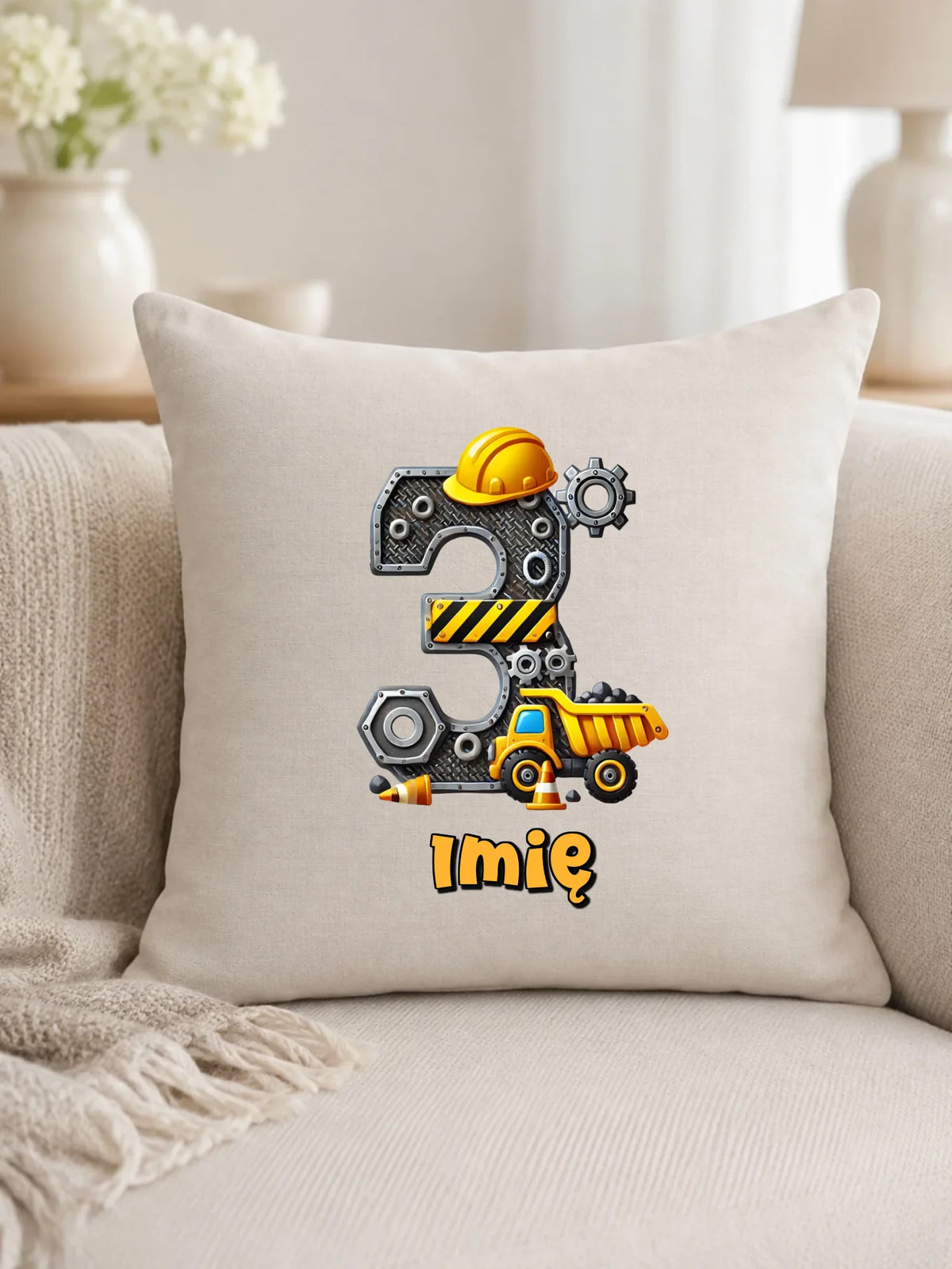 Koparka, konstrukcja | Poduszka na 3. urodziny dla chłopca U37