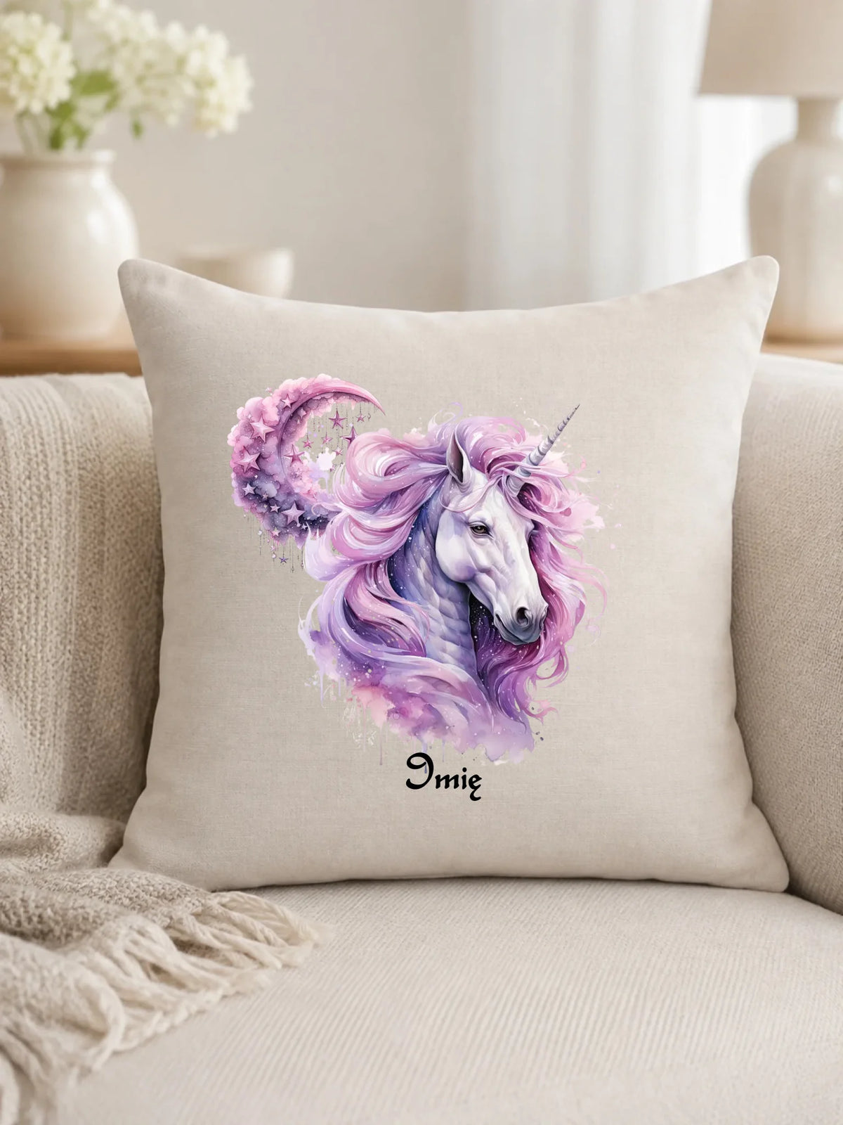 Różowy jednorożec | Personalizowana poduszka DD15