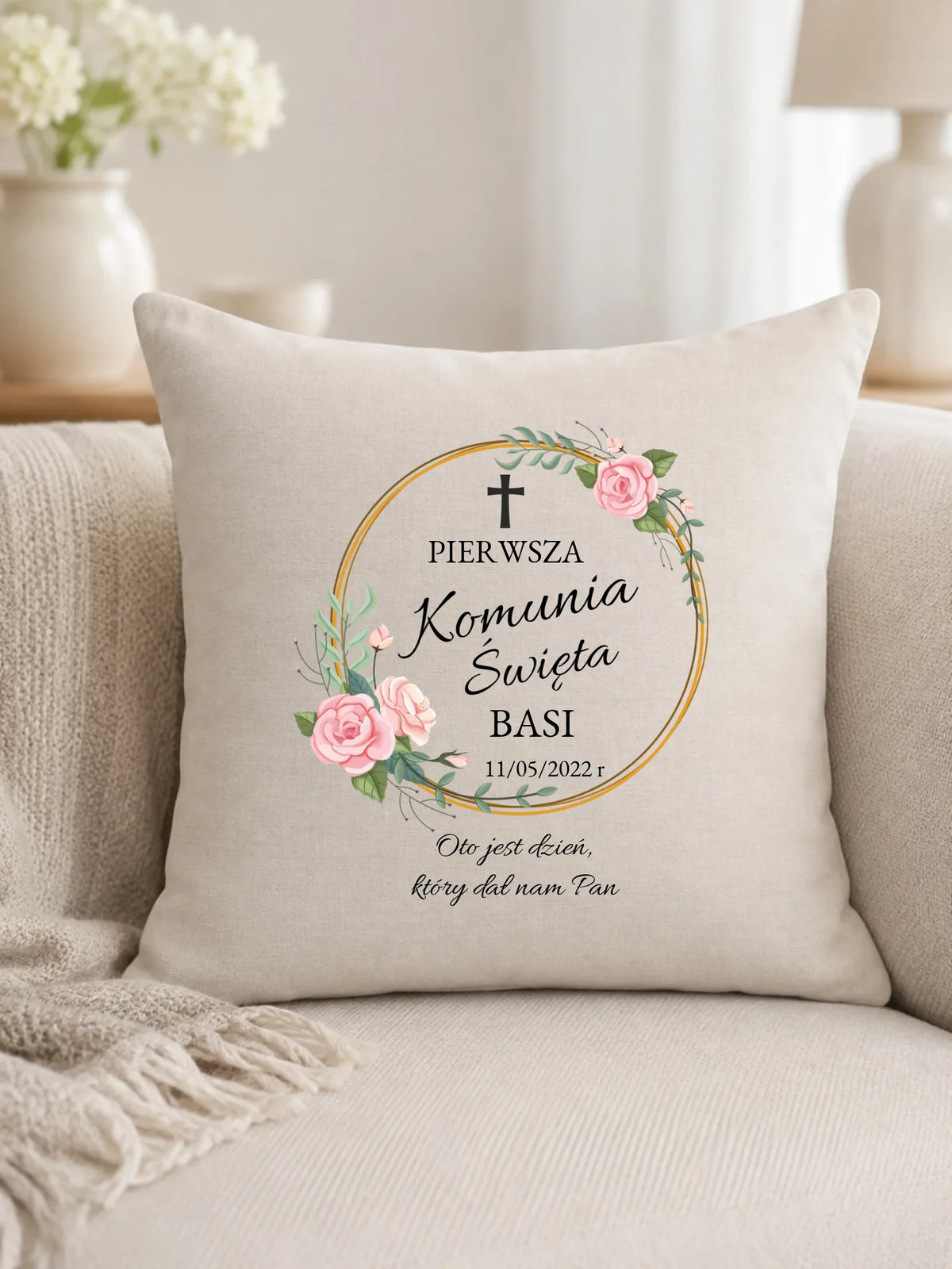 Poduszka Pierwsza Komunia Święta dla dziewczynki personalizacja PK03