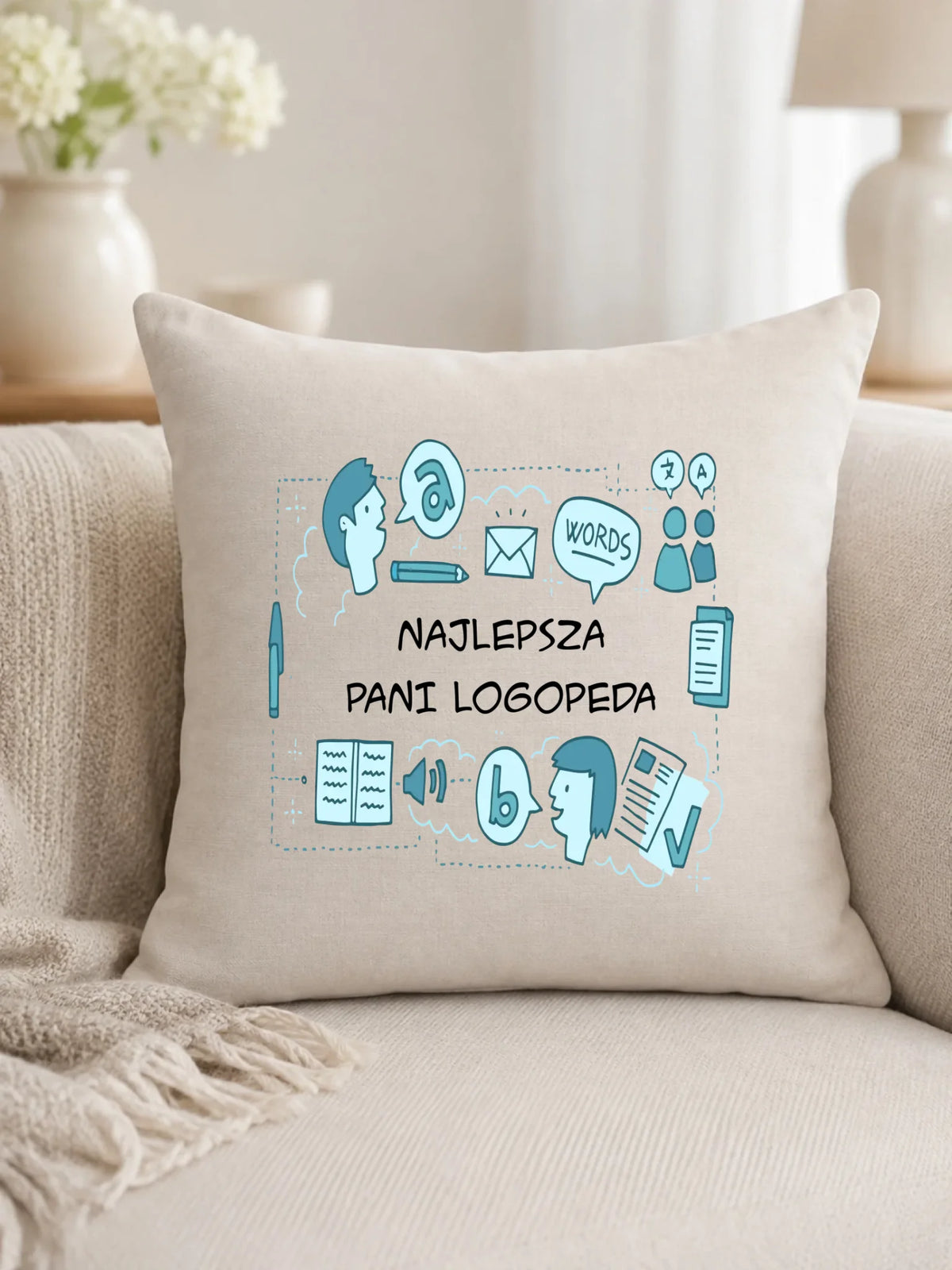 Poduszka z napisem NAJLEPSZA PANI LOGOPEDA N63