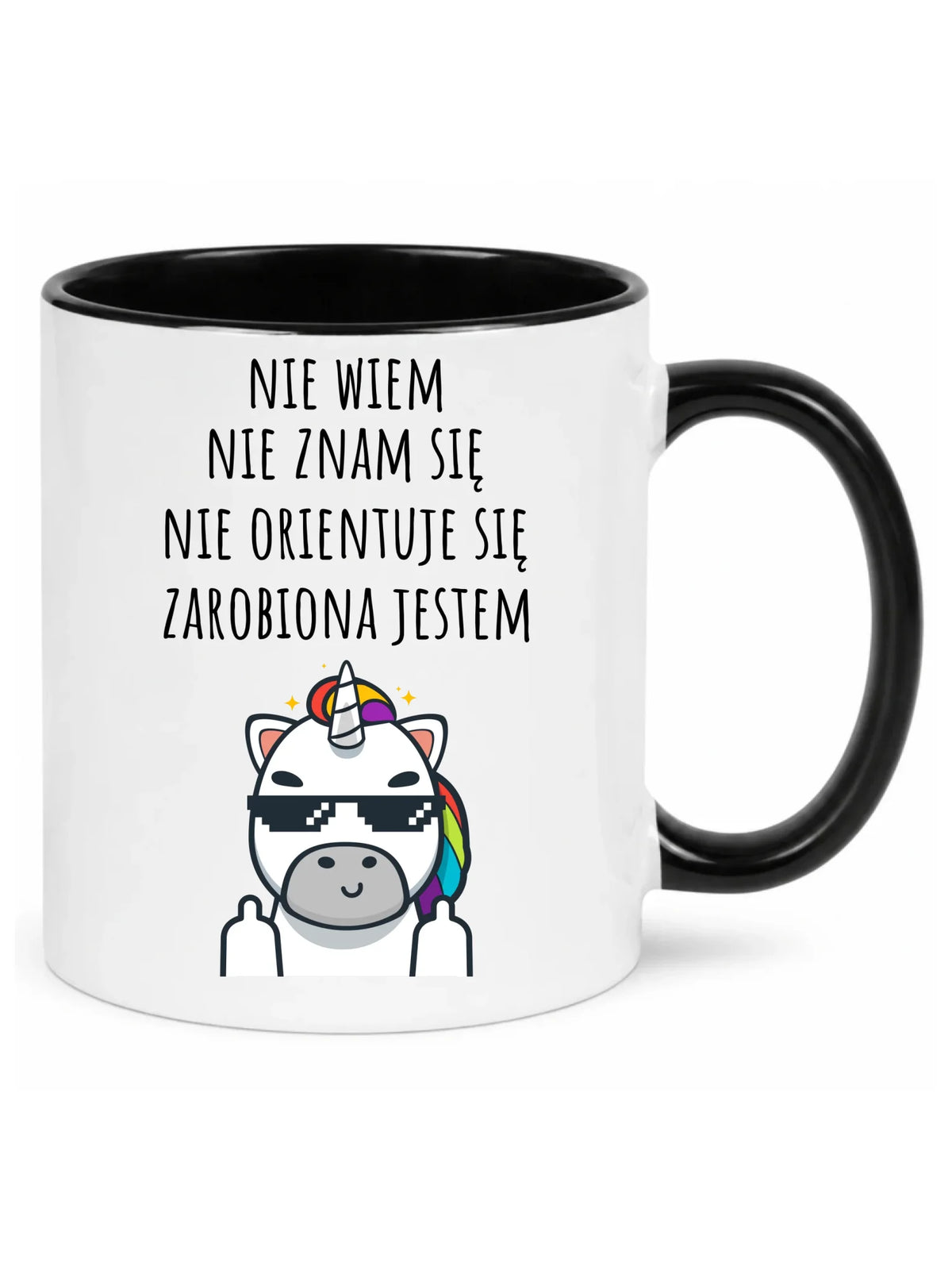 Śmieszny kubek z napisem - Nie wiem, nie znam się, zarobiona jestem DZ05