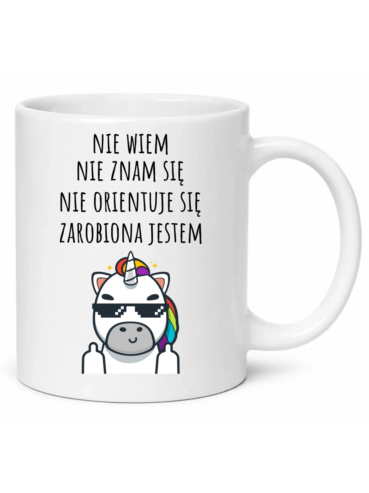 Śmieszny kubek z napisem - Nie wiem, nie znam się, zarobiona jestem DZ05