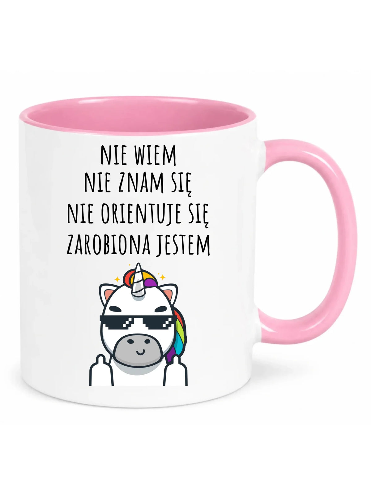 Śmieszny kubek z napisem - Nie wiem, nie znam się, zarobiona jestem DZ05