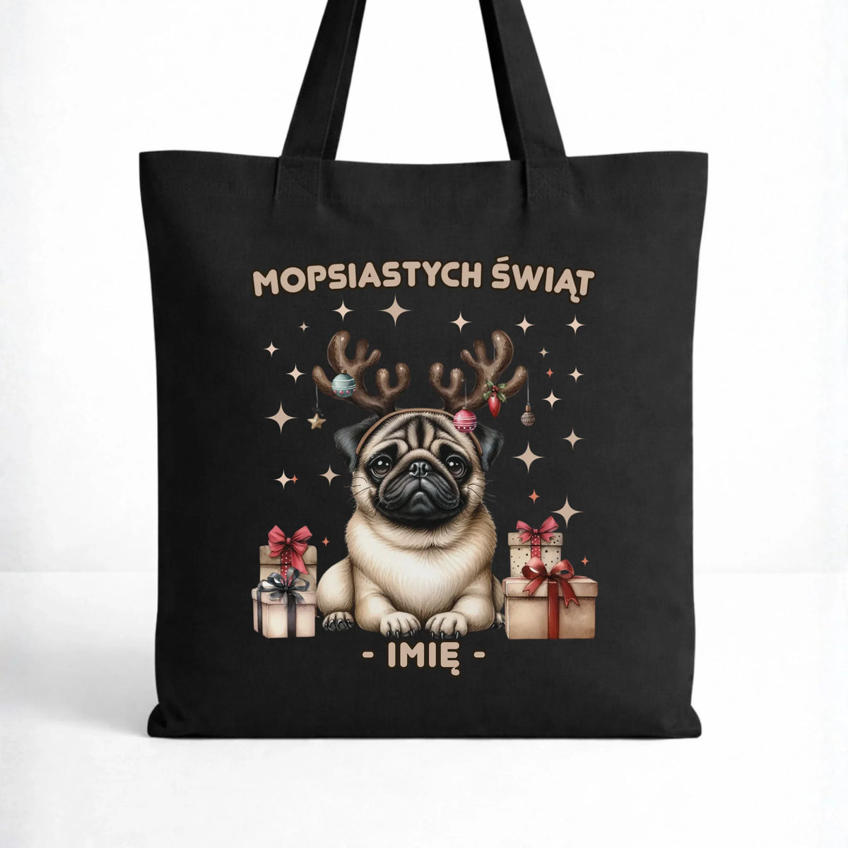 Torba świąteczna - Mops Mopsiastych świąt - personalizowana BN91