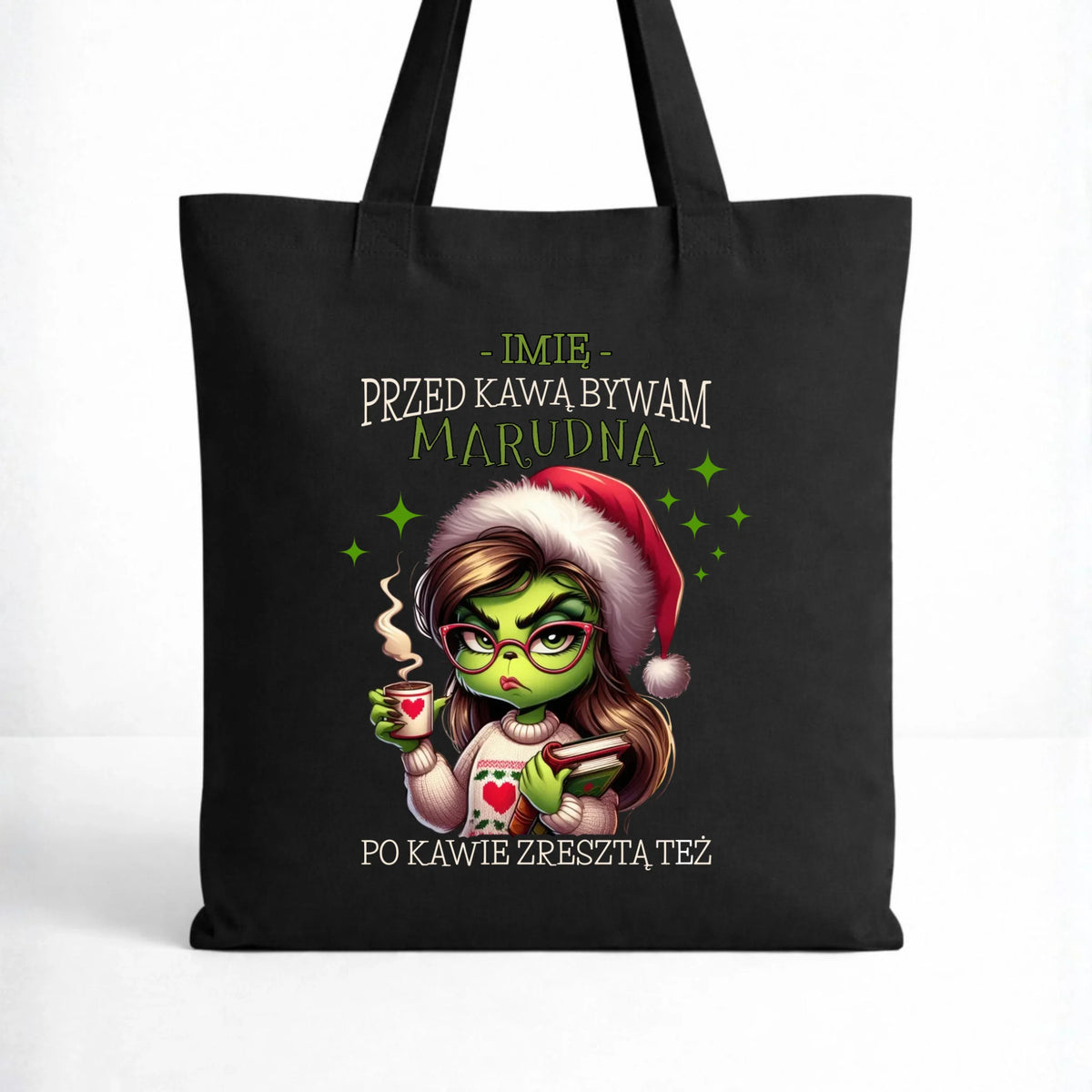Torba świąteczna - Grinch - Przed kawą bywam marudna - personalizowana BN116