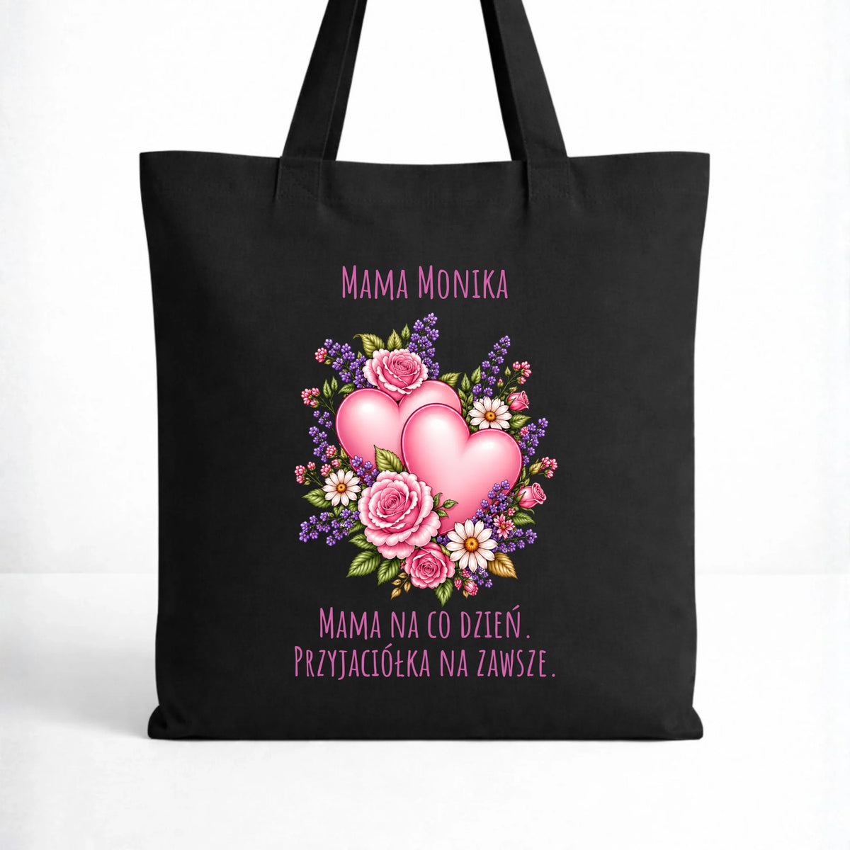 Torba dla mamy - Bukiet z sercami przyjaciółka - personalizowana DM39