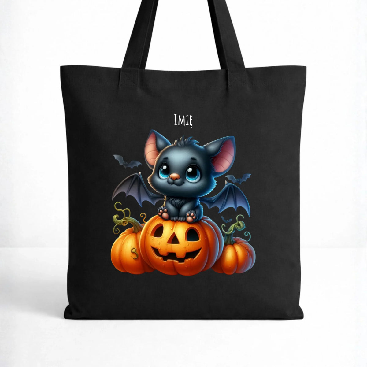 Torba halloweenowa - Słodki nietoperz z dynią - personalizowana HL09