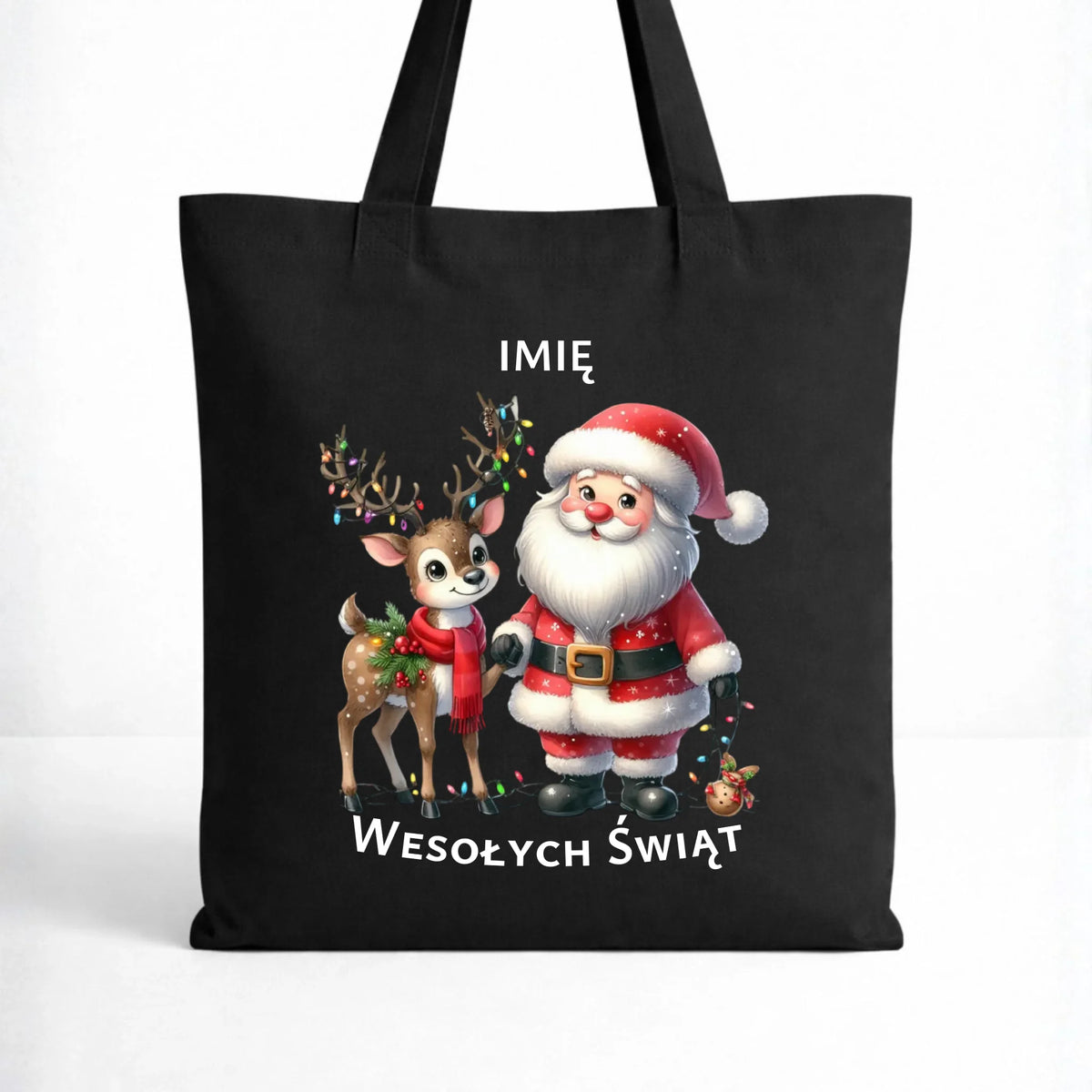 Torba świąteczna - Mikołaj z reniferem - personalizowana BN09