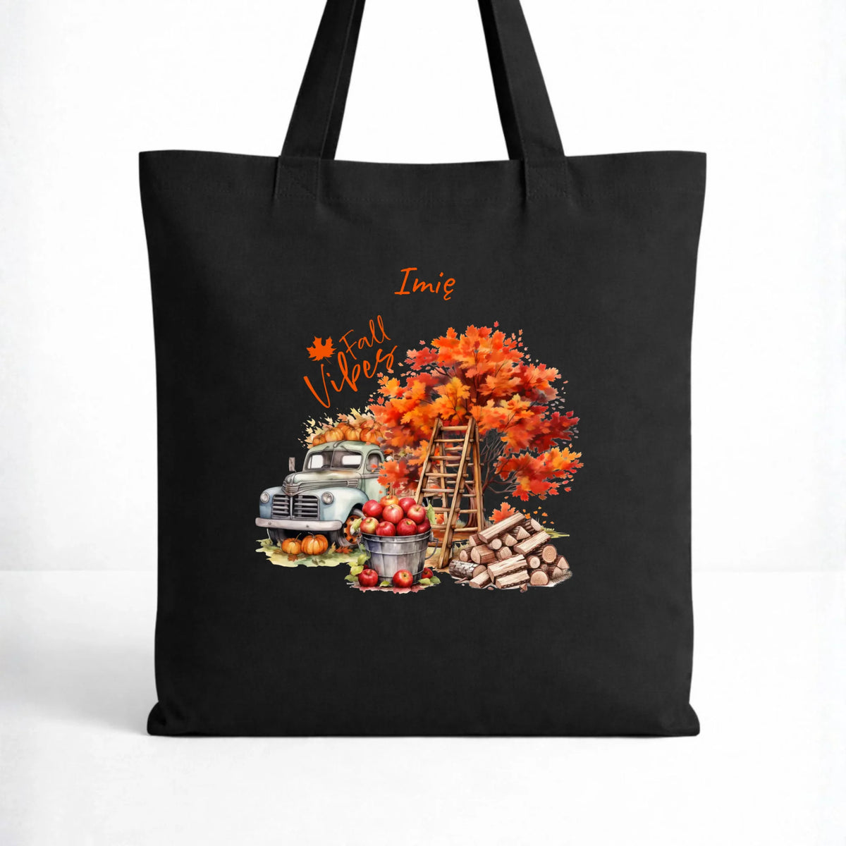Torba jesienna – Vintage auto dynie i jabłka – personalizowana JS07