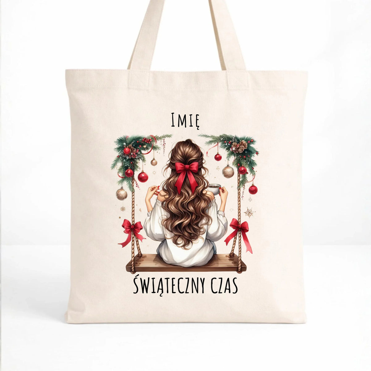 Torba świąteczna - Dziewczyna na huśtawce - Świąteczny czas - personalizowana BN105