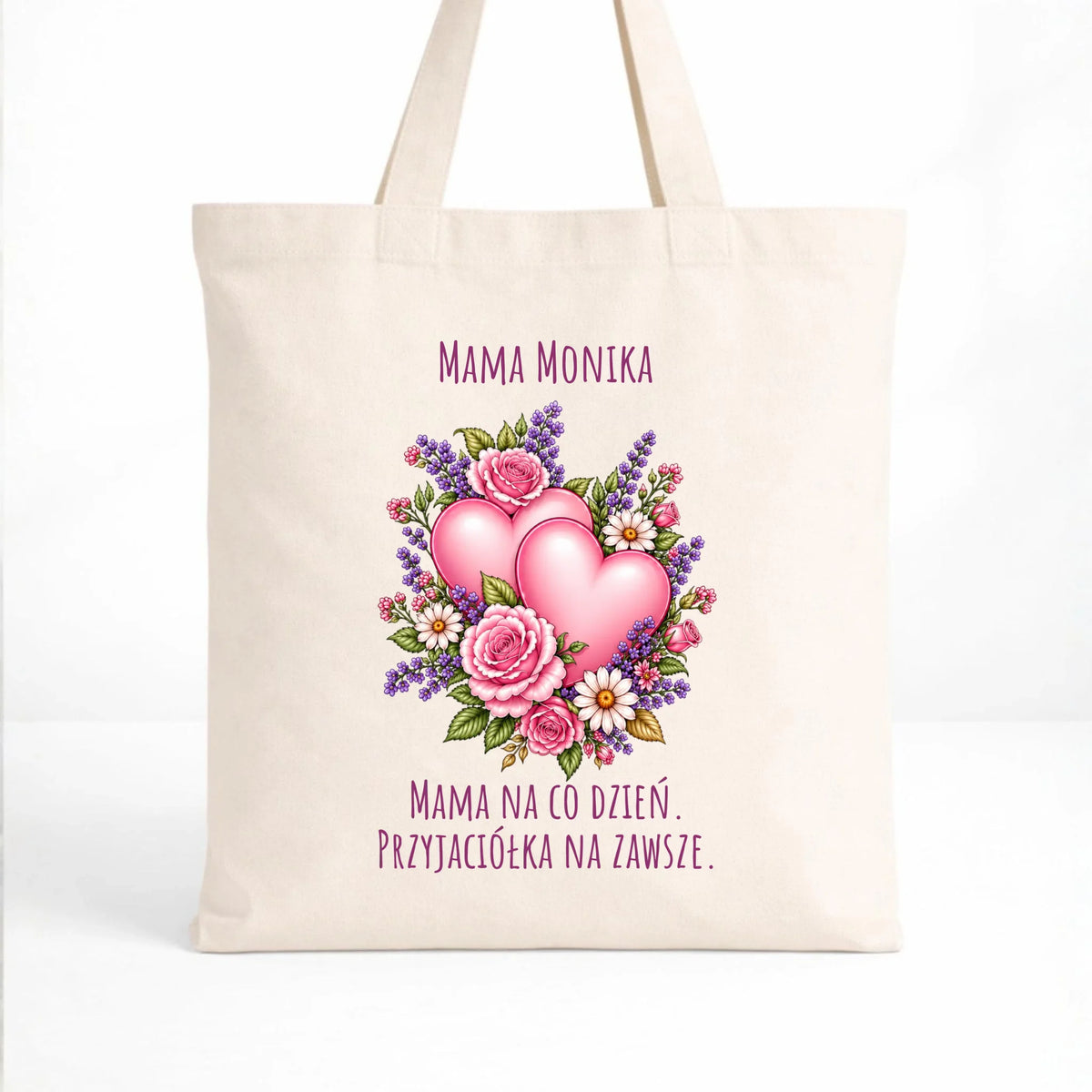 Torba dla mamy - Bukiet z sercami przyjaciółka - personalizowana DM39