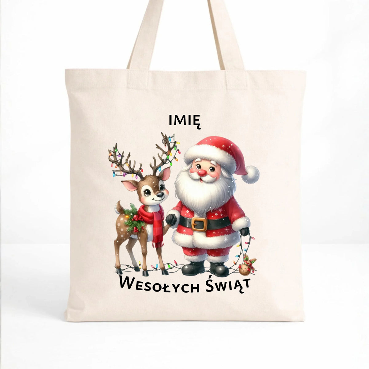 Torba świąteczna - Mikołaj z reniferem - personalizowana BN09