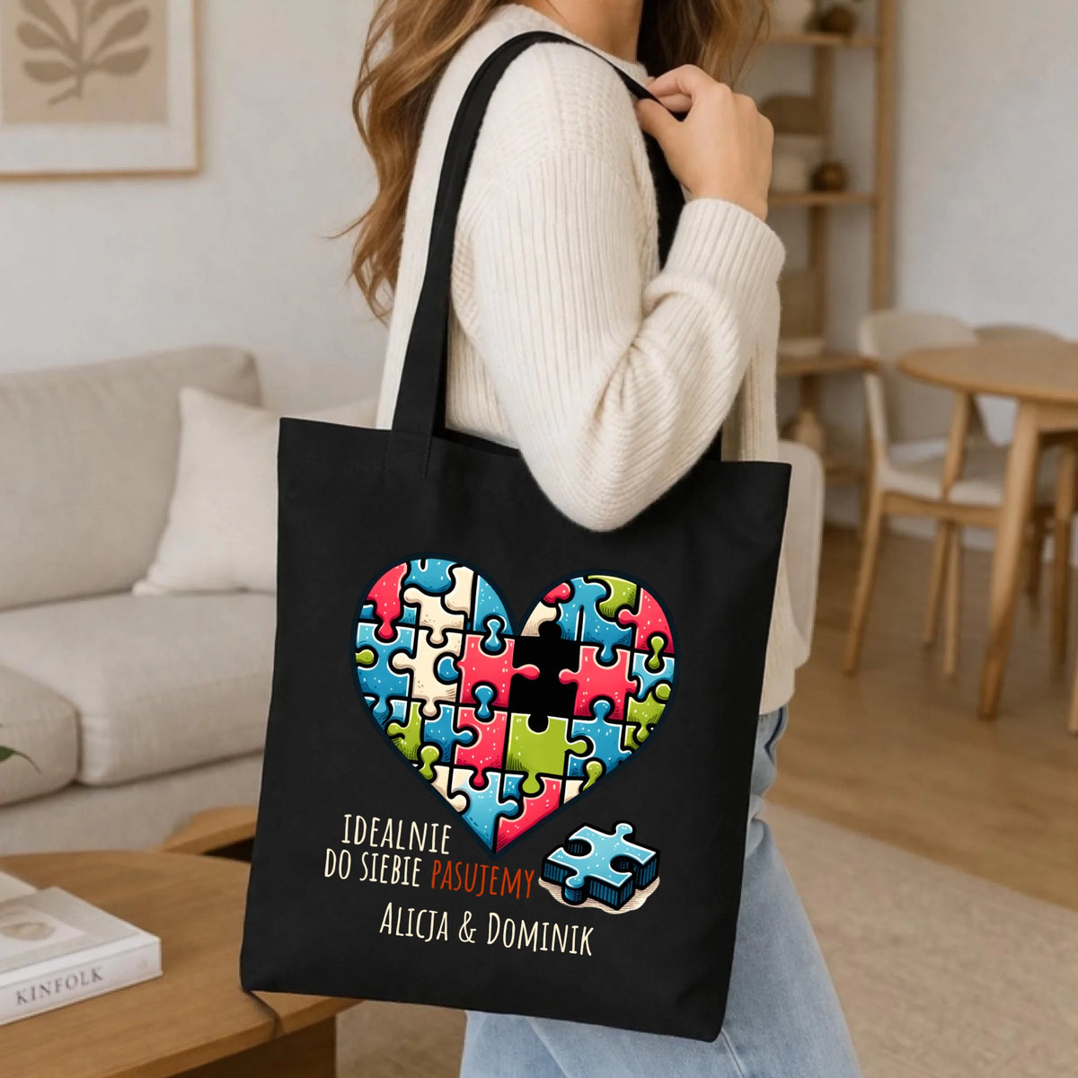Torba dla par - Idealnie do siebie pasujemy - personalizowana W44