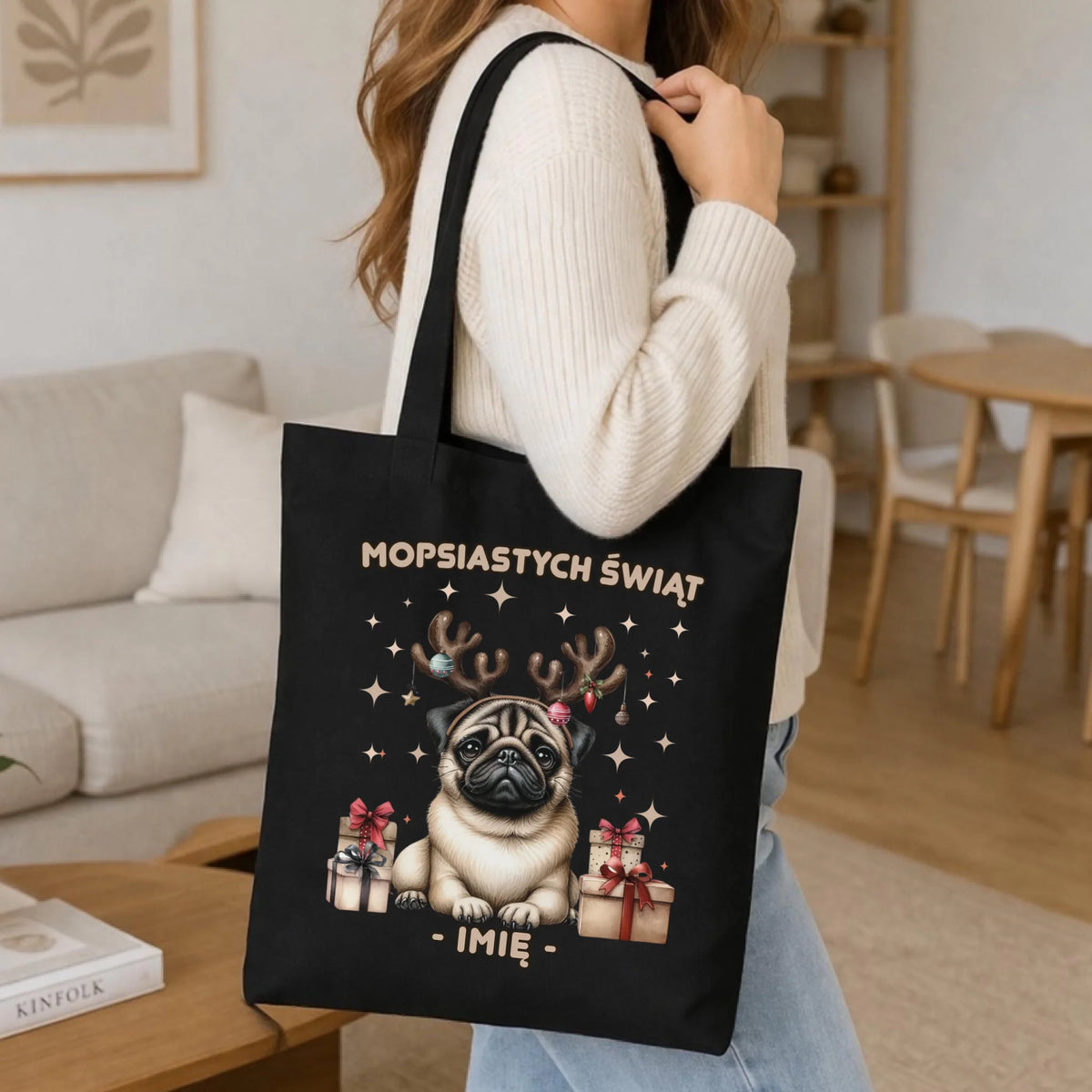 Torba świąteczna - Mops Mopsiastych świąt - personalizowana BN91
