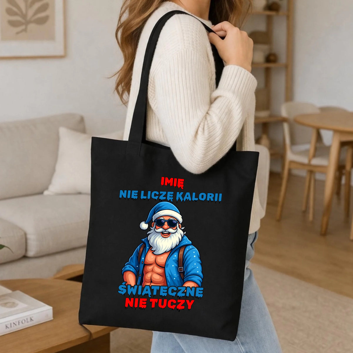 Torba świąteczna z Mikołajem - Świąteczne nie tuczy - personalizowana BN118