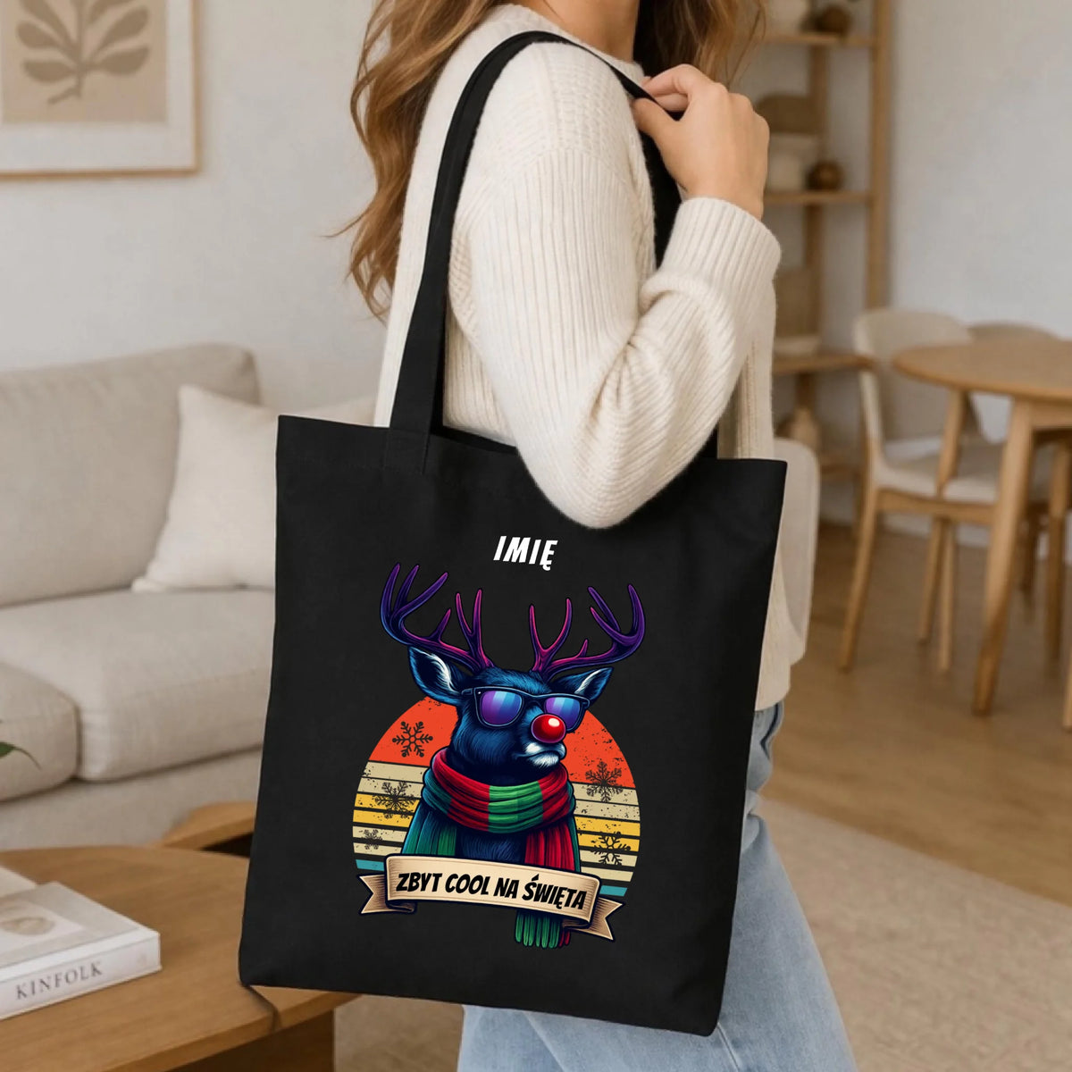 Torba świąteczna z reniferem - Zbyt cool na święta - personalizowana BN128