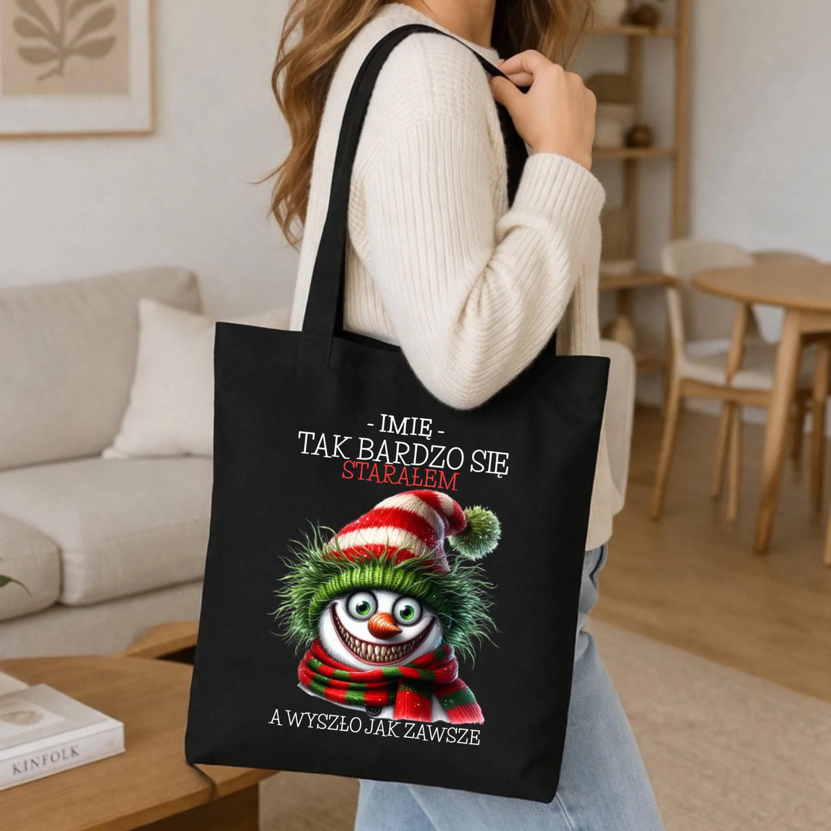 Torba świąteczna z bałwanem - Tak bardzo się starałem - personalizowana BN120