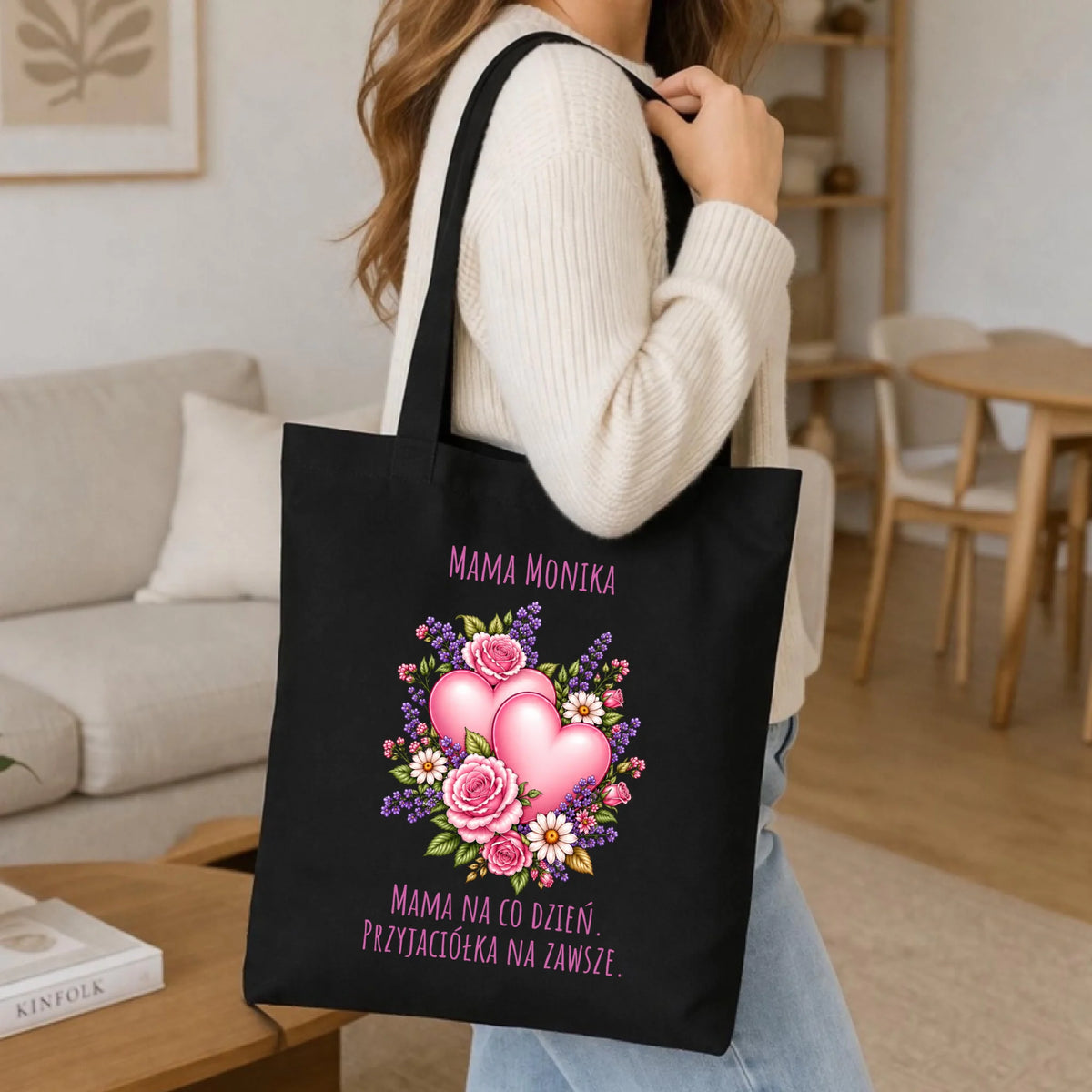 Torba dla mamy - Bukiet z sercami przyjaciółka - personalizowana DM39
