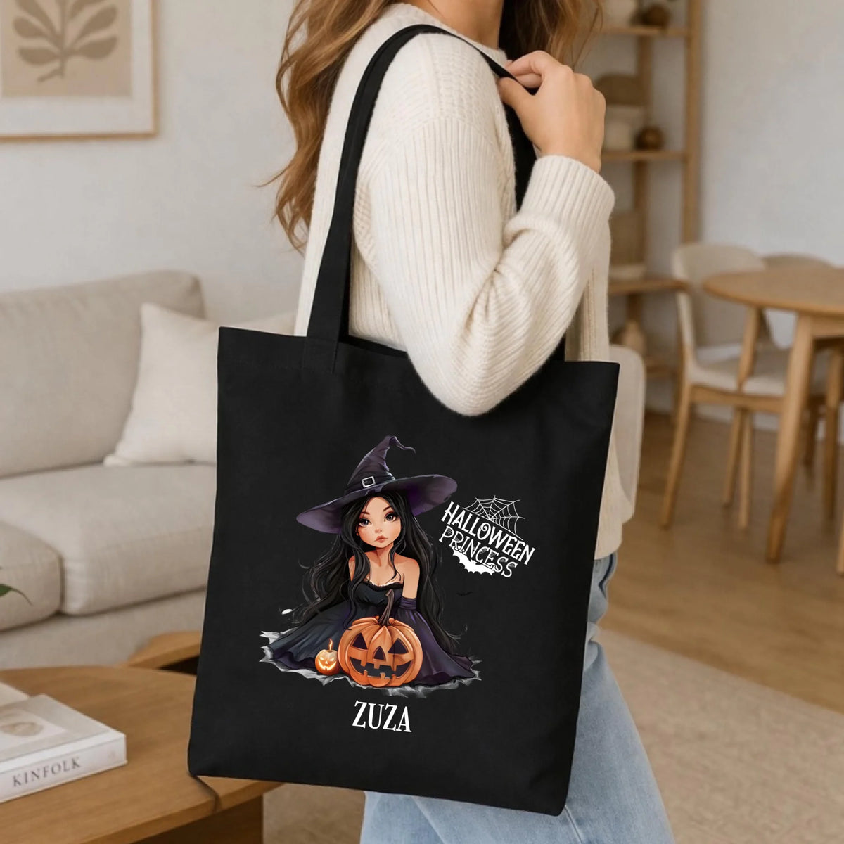Torba halloweenowa - Czarownica z dynią - personalizowana HL10