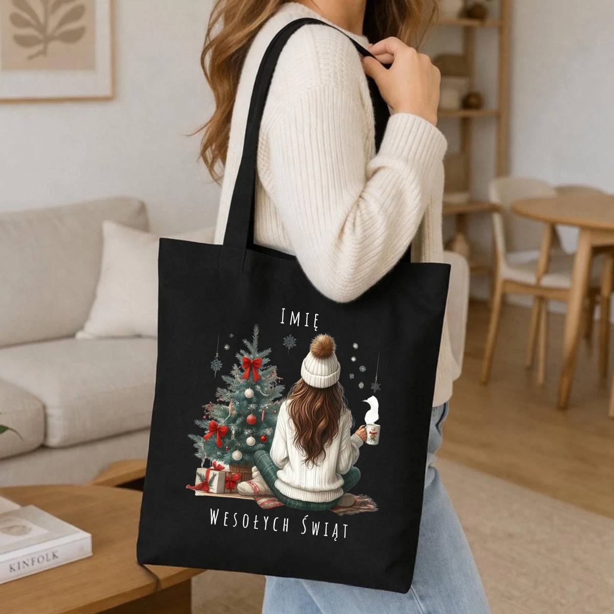 Torba świąteczna - Dziewczyna przy choince - personalizowana BN15