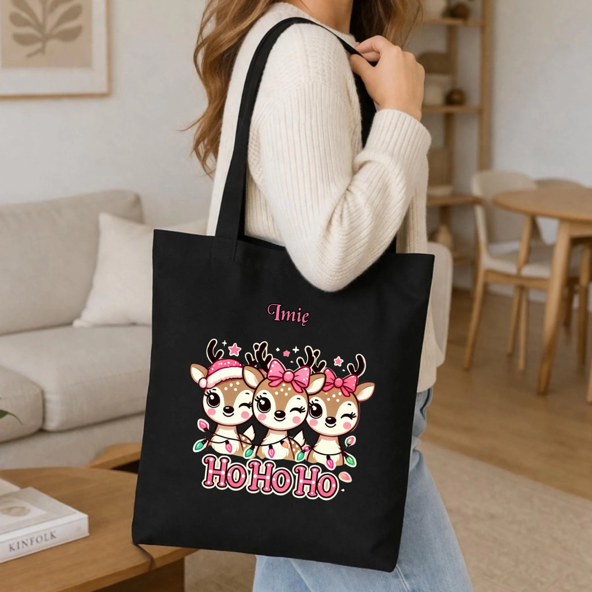 Torba świąteczna - Ho ho ho Słodkie reniferki - personalizowana BN49