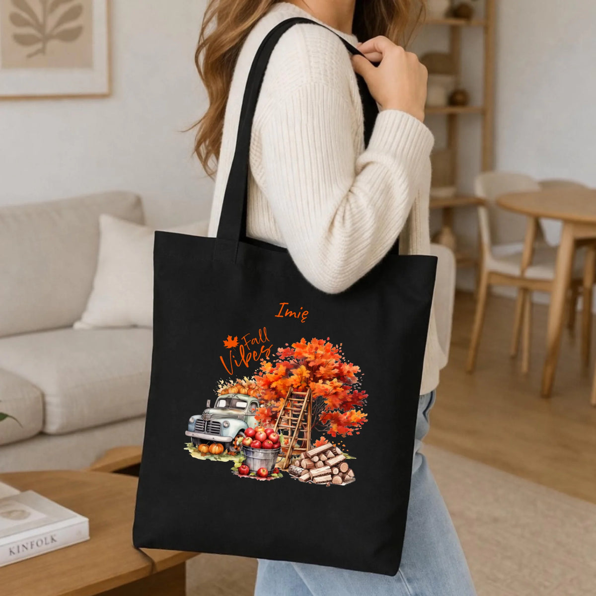 Torba jesienna – Vintage auto dynie i jabłka – personalizowana JS07