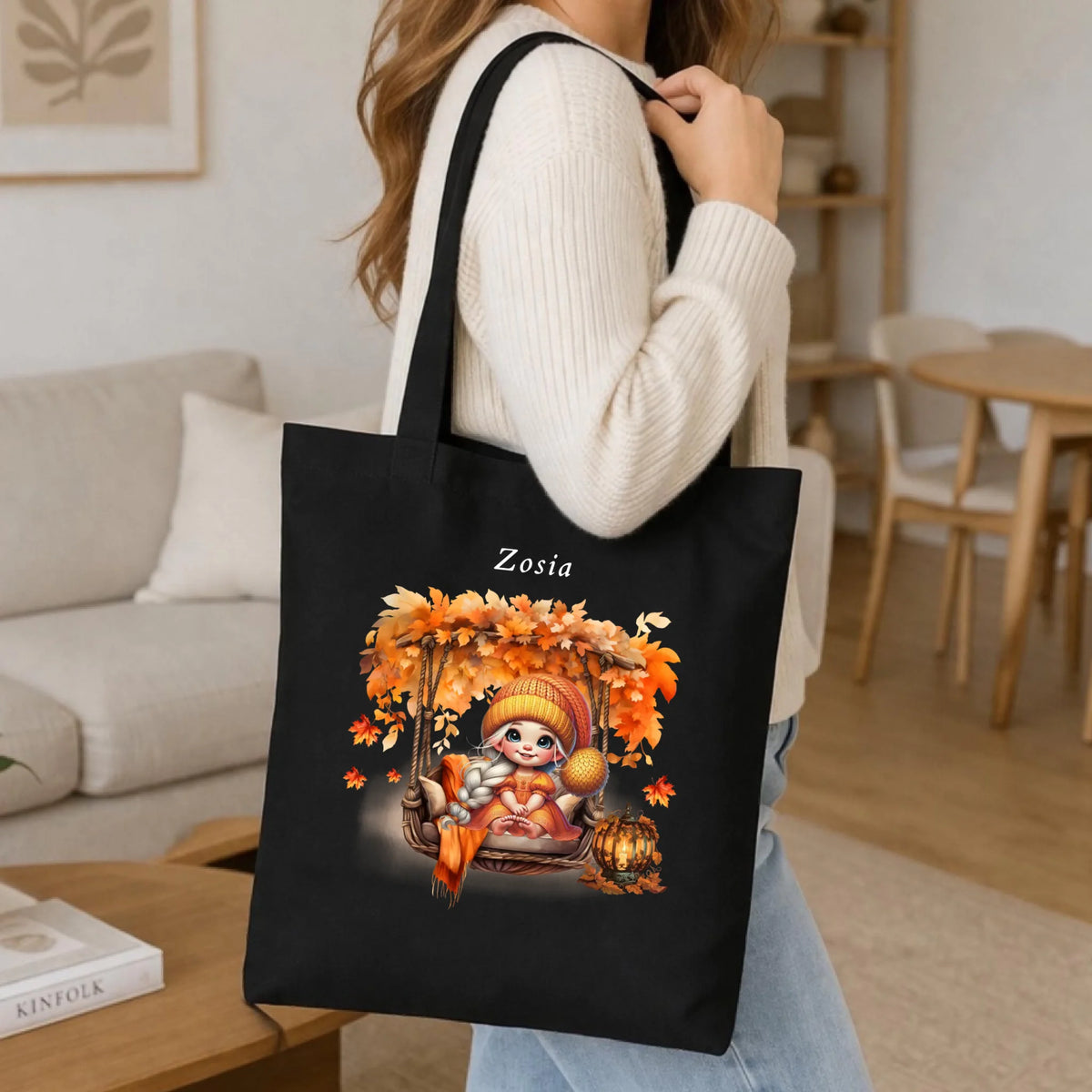Torba jesieniara - Dziewczynka z liśćmi - personalizowana JS17