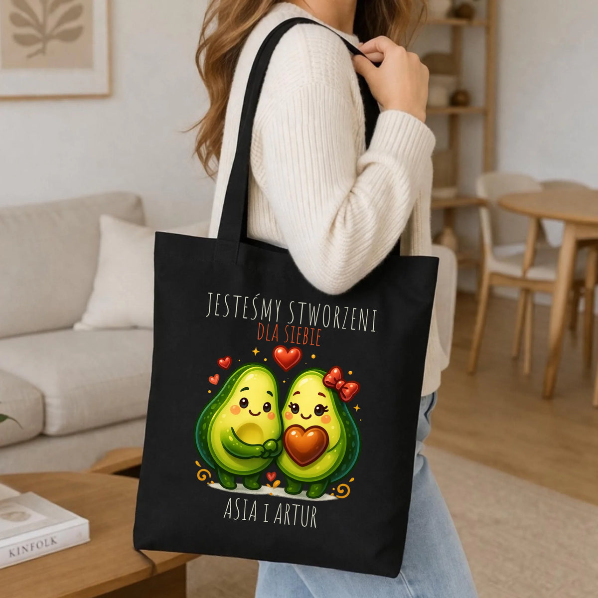 Torba dla par - Awokado Stworzeni dla siebie - personalizowana W91