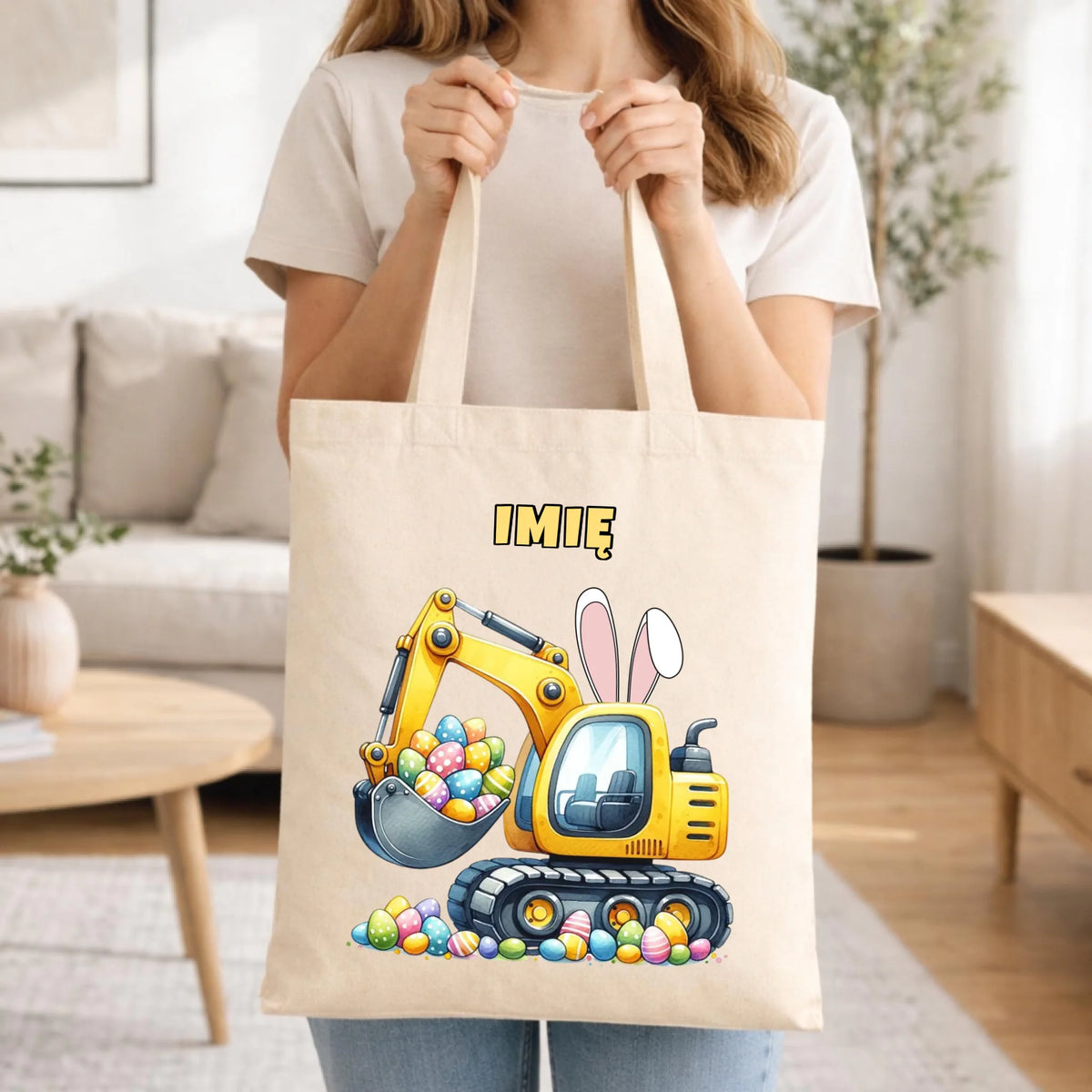 Torba na Wielkanoc - Koparka z pisankami - personalizowana WN17