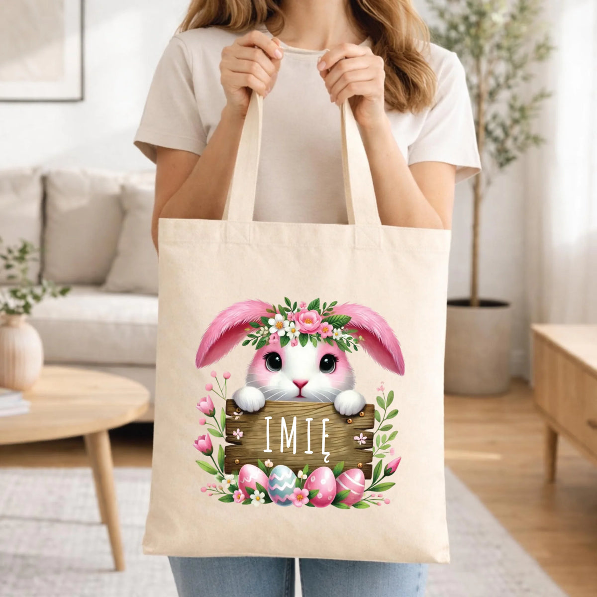 Torba na Wielkanoc - Różowy Zajączek - personalizowana WN07