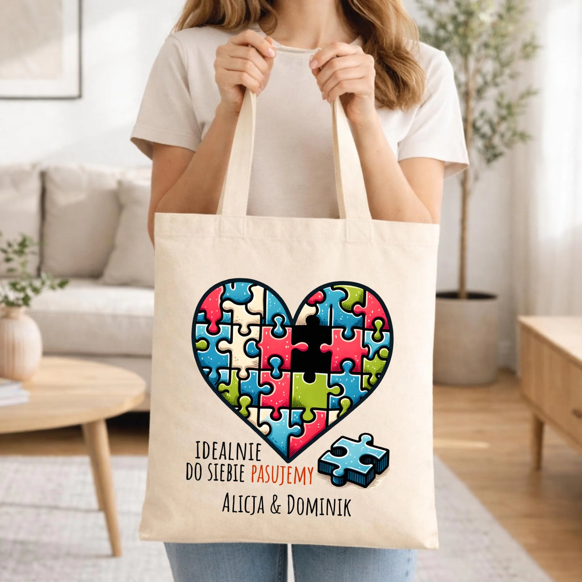 Torba dla par - Idealnie do siebie pasujemy - personalizowana W44