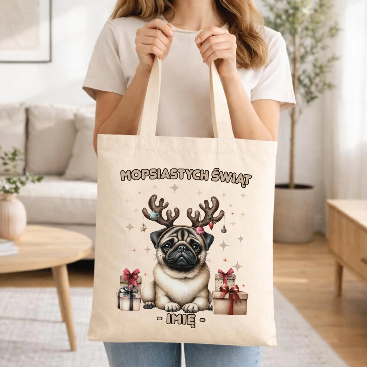Torba świąteczna - Mops Mopsiastych świąt - personalizowana BN91