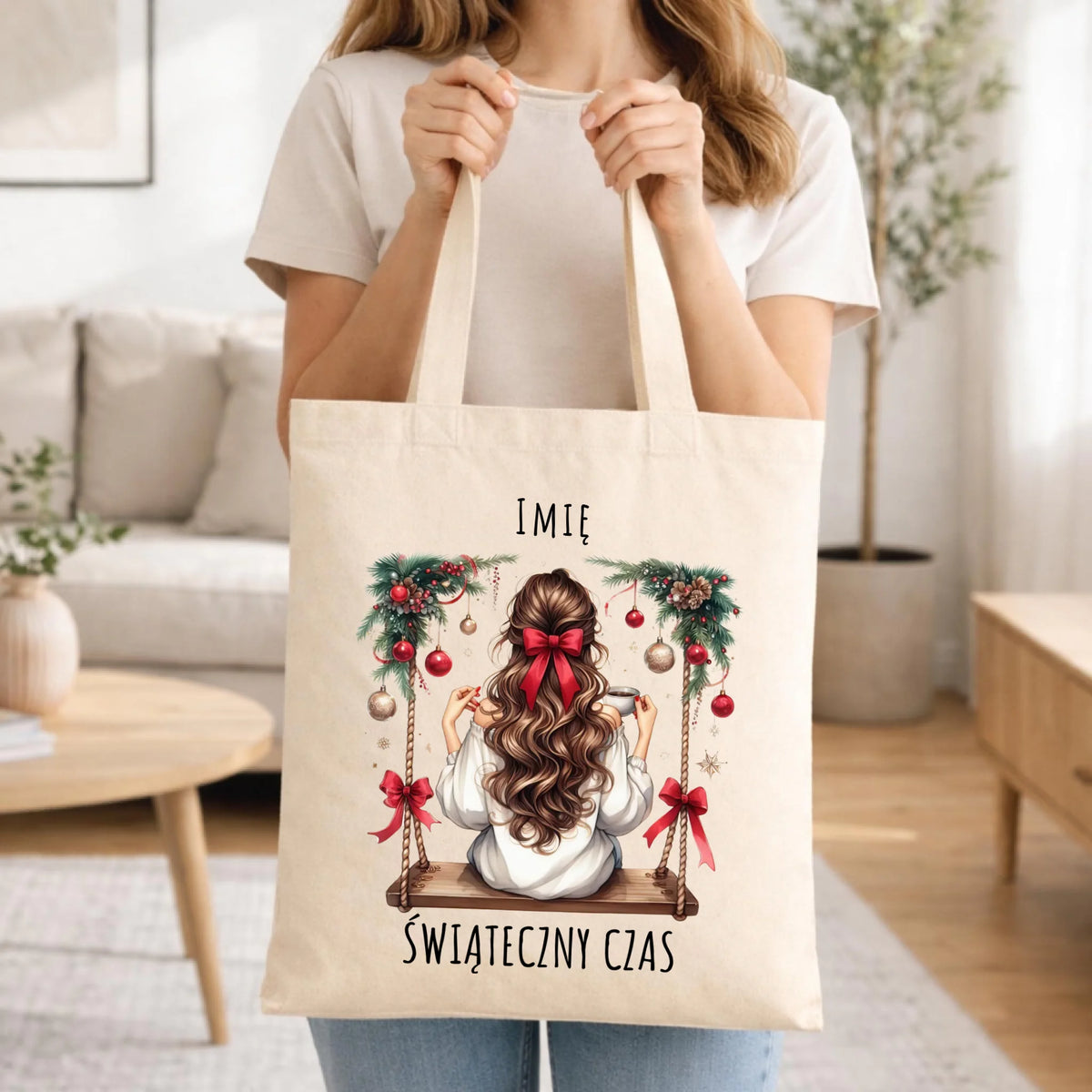 Torba świąteczna - Dziewczyna na huśtawce - Świąteczny czas - personalizowana BN105